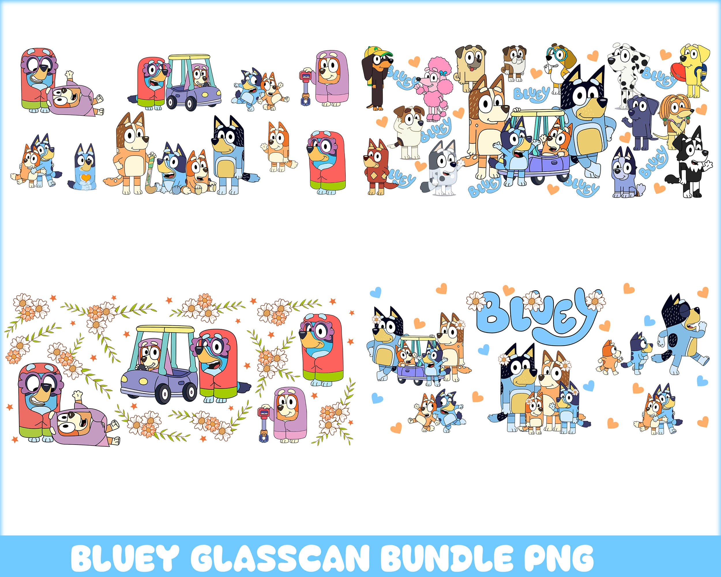 Bluey Glass Can, Bluey Cup, Bluey Tumbler, Bingo Cup, Bluey PNG, Bluey