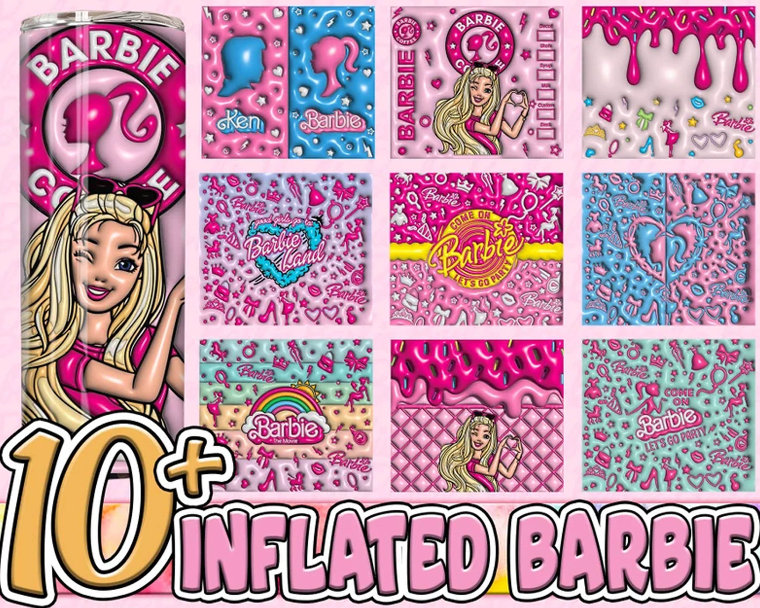 3D Inflated Barbie Tumbler Wrap | 3D Barbie Tumbler Wrap | Instant download
