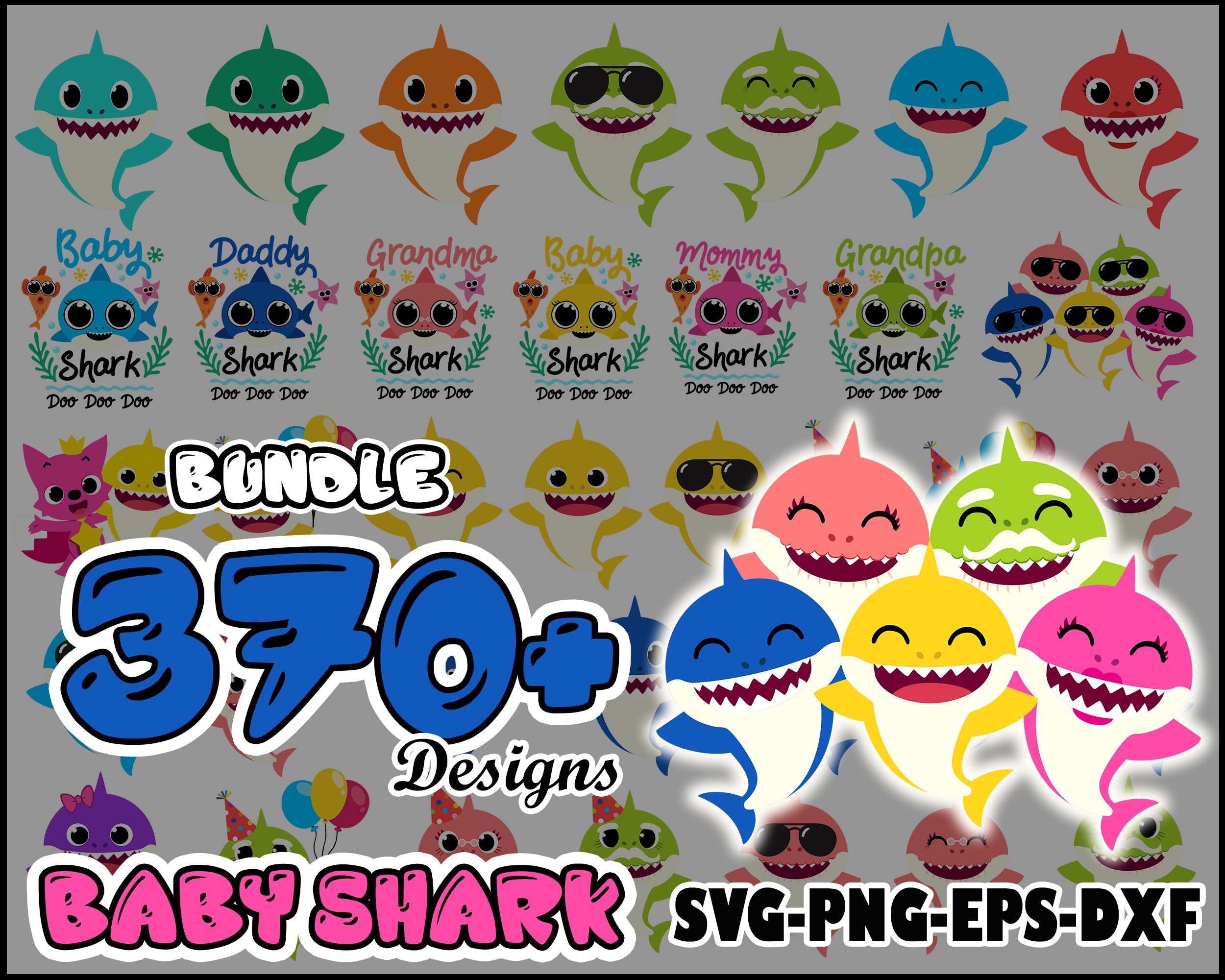 370+ Baby Shark SVG Mega Bundle, Bundle svg, eps, png, dxf