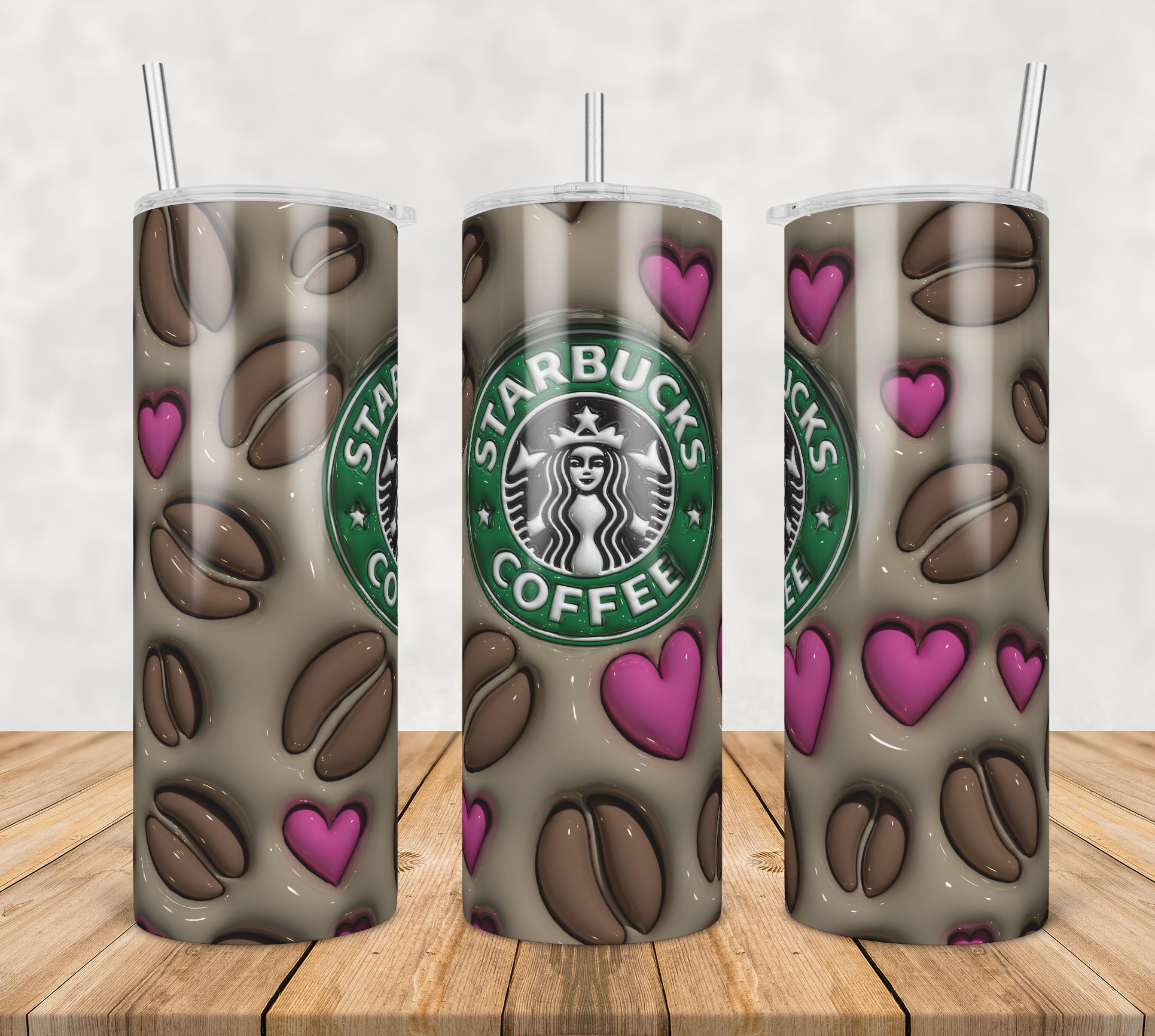 3D Inflated Puff Coffee Wrap Pink Heart