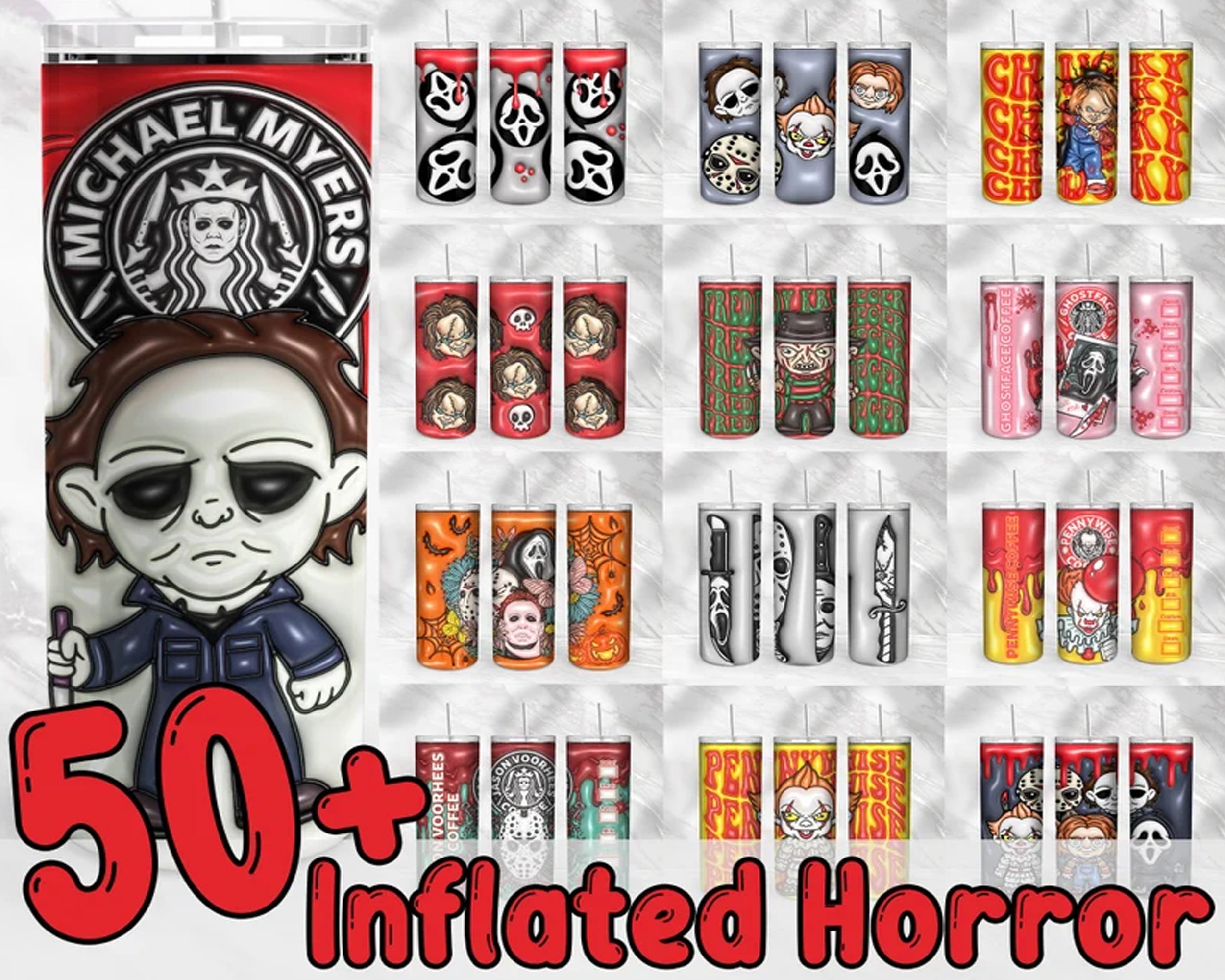 50+ Horror Characters Inflated for 20oz - Instant download