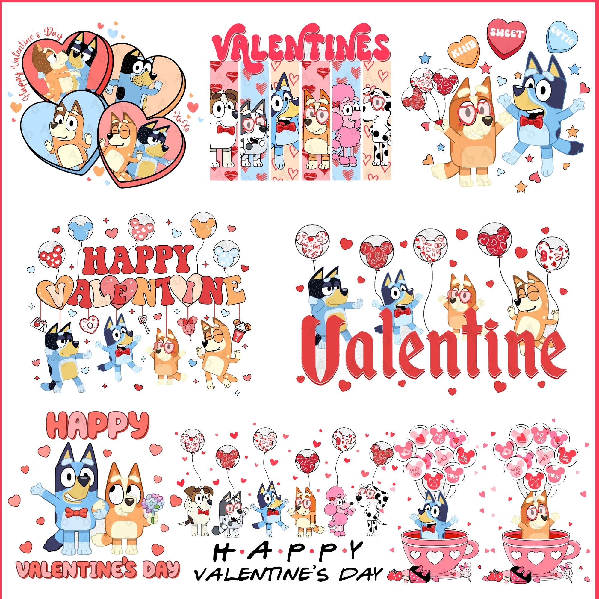 Bluey valentine png Bundle, cartoon valentine bundle