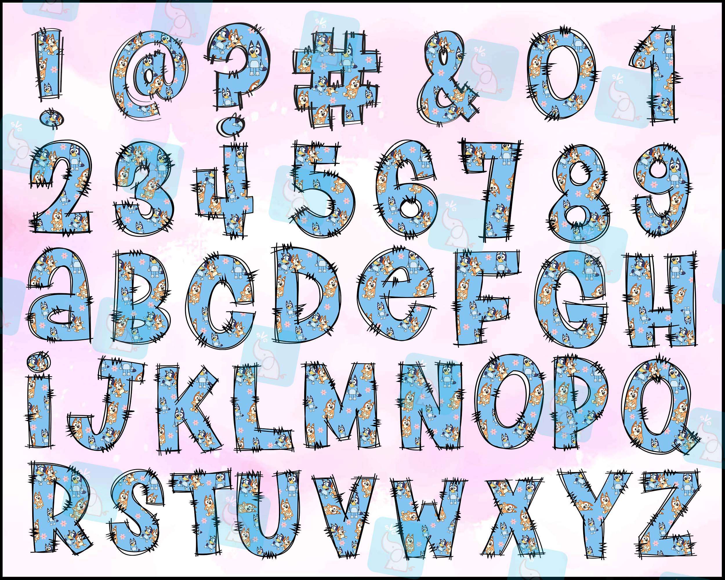 Blue Dog Family Alphabet Png, Blue Dog Font Png Bundle, Letter Hand Drawing Png