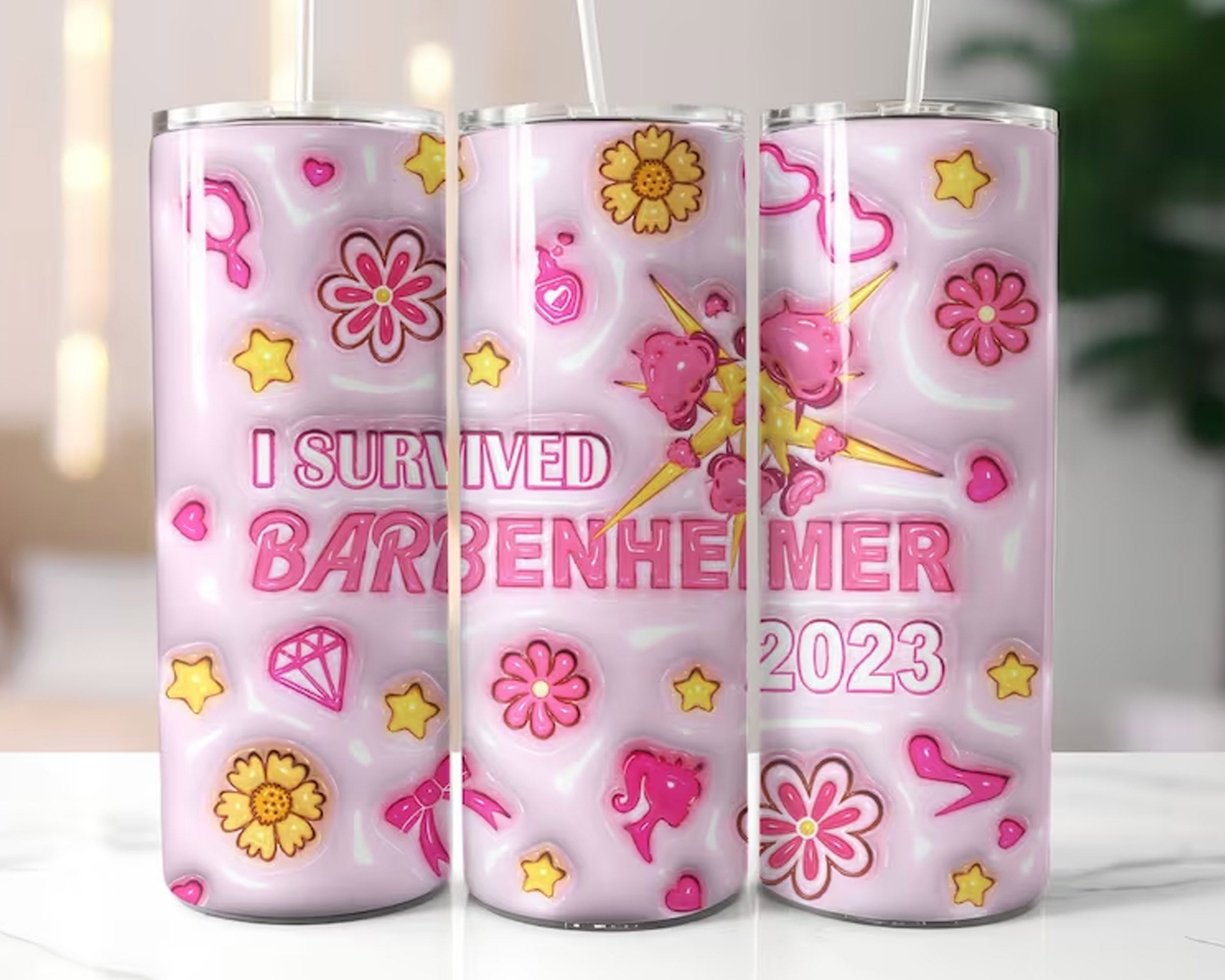 Barbie Girl LETS GO PARTY Movie Pink Tumbler 40 oz Stanley tumbler with  hand car in 2023
