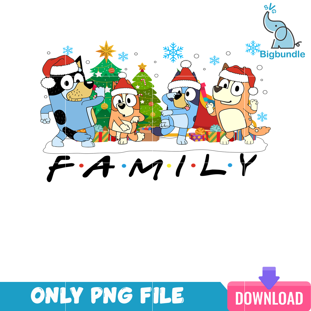 Happy Bluey Family Christmas PNG