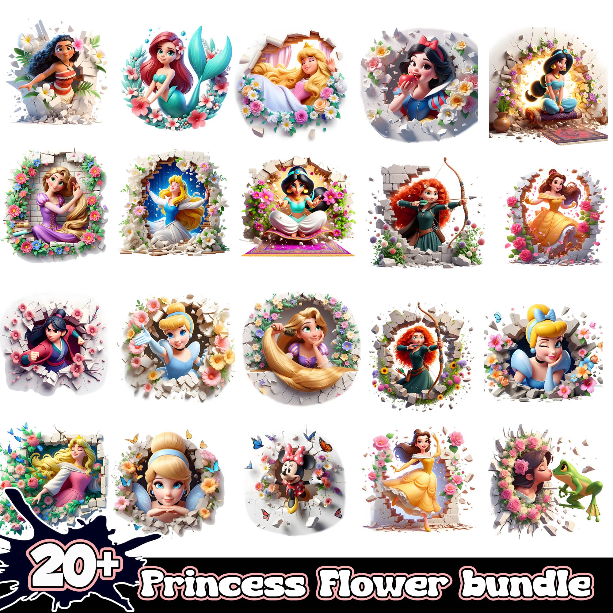 Disney princess Flower PNG Bundle