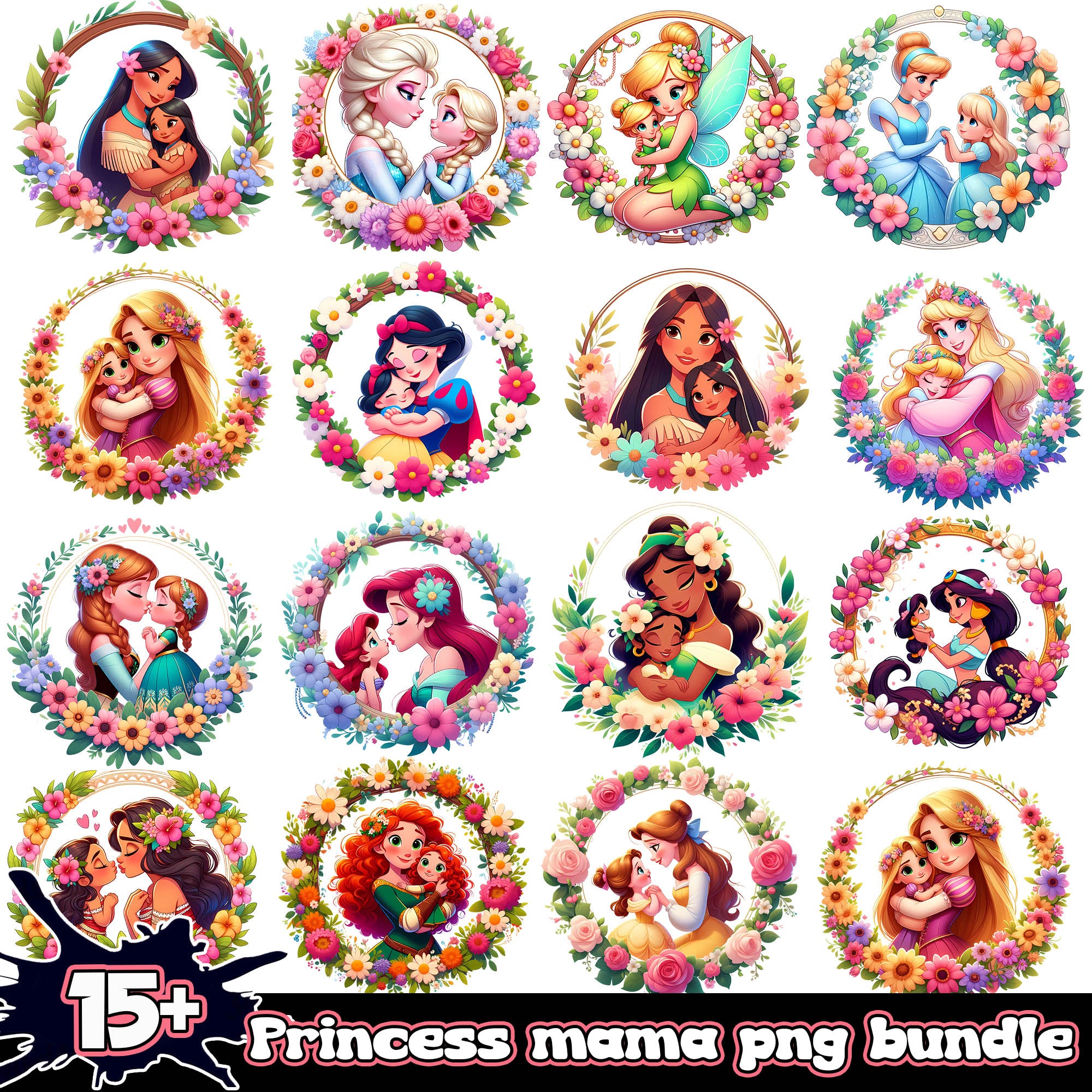Disney princess mother day png bundle