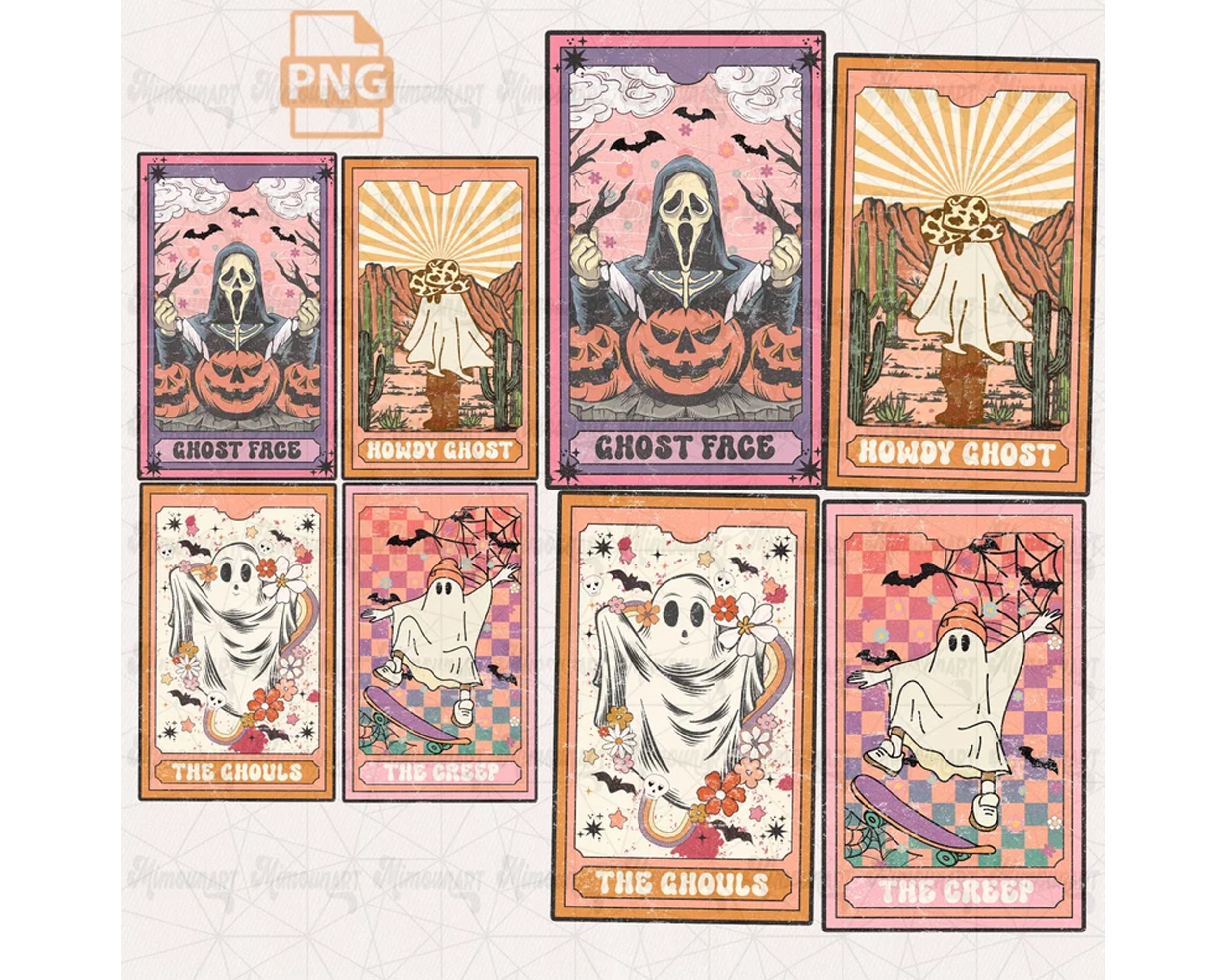 Retro Halloween Tarot Card Png Bundle, Retro Halloween Png, Retro Western Png