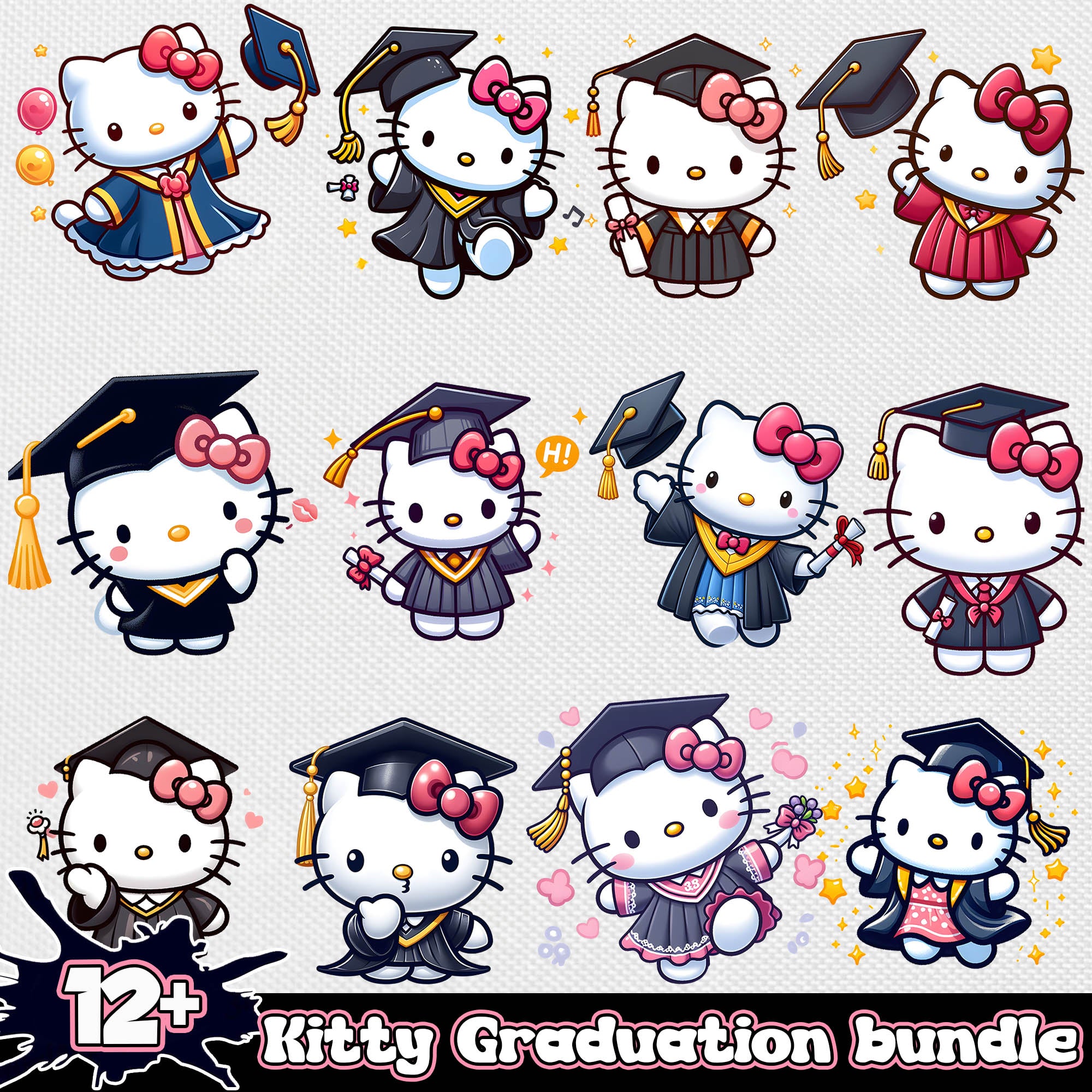 Hello Kitty Graduation 12+ PNG bundle