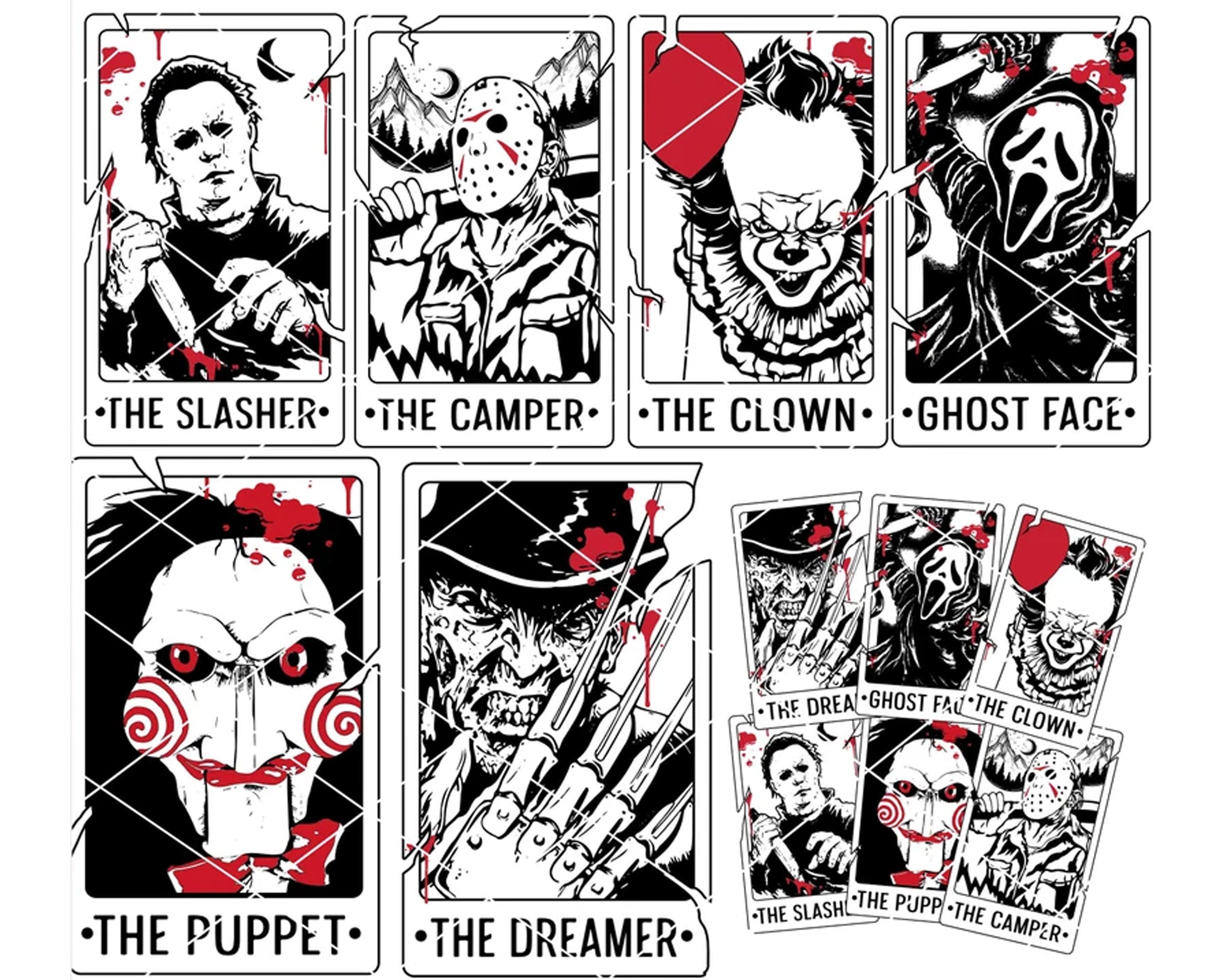 Horror Characters Tarot Card SVG, Halloween Tarot Card svg Bundle,  Instant download