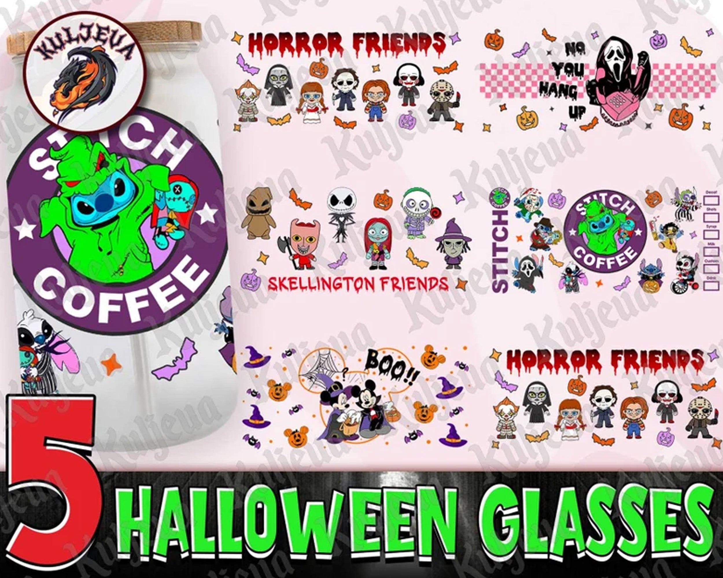 Horror Movie Halloween Glass Can, halloween png,  Instant Download