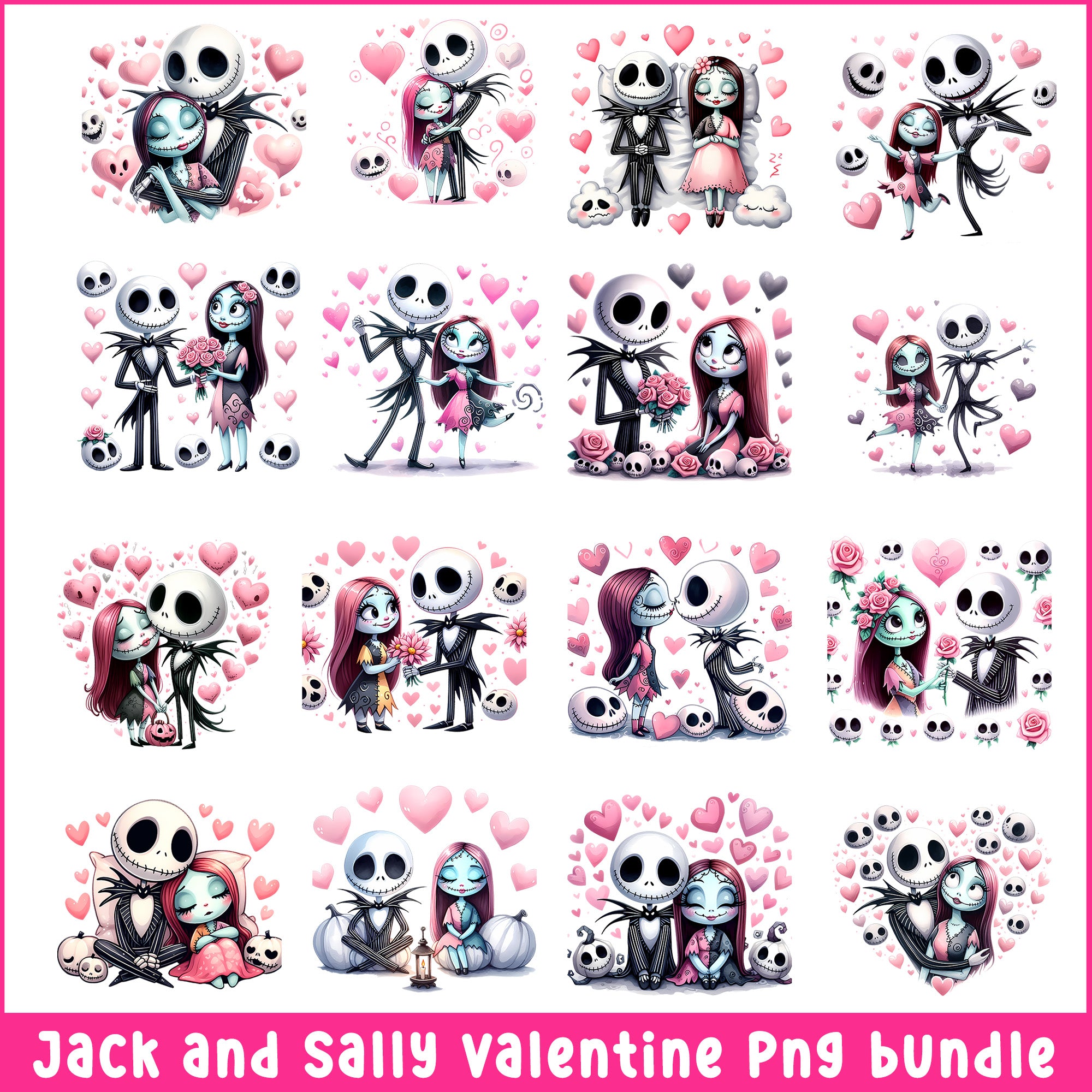 Jack and Sally valentine png bundle