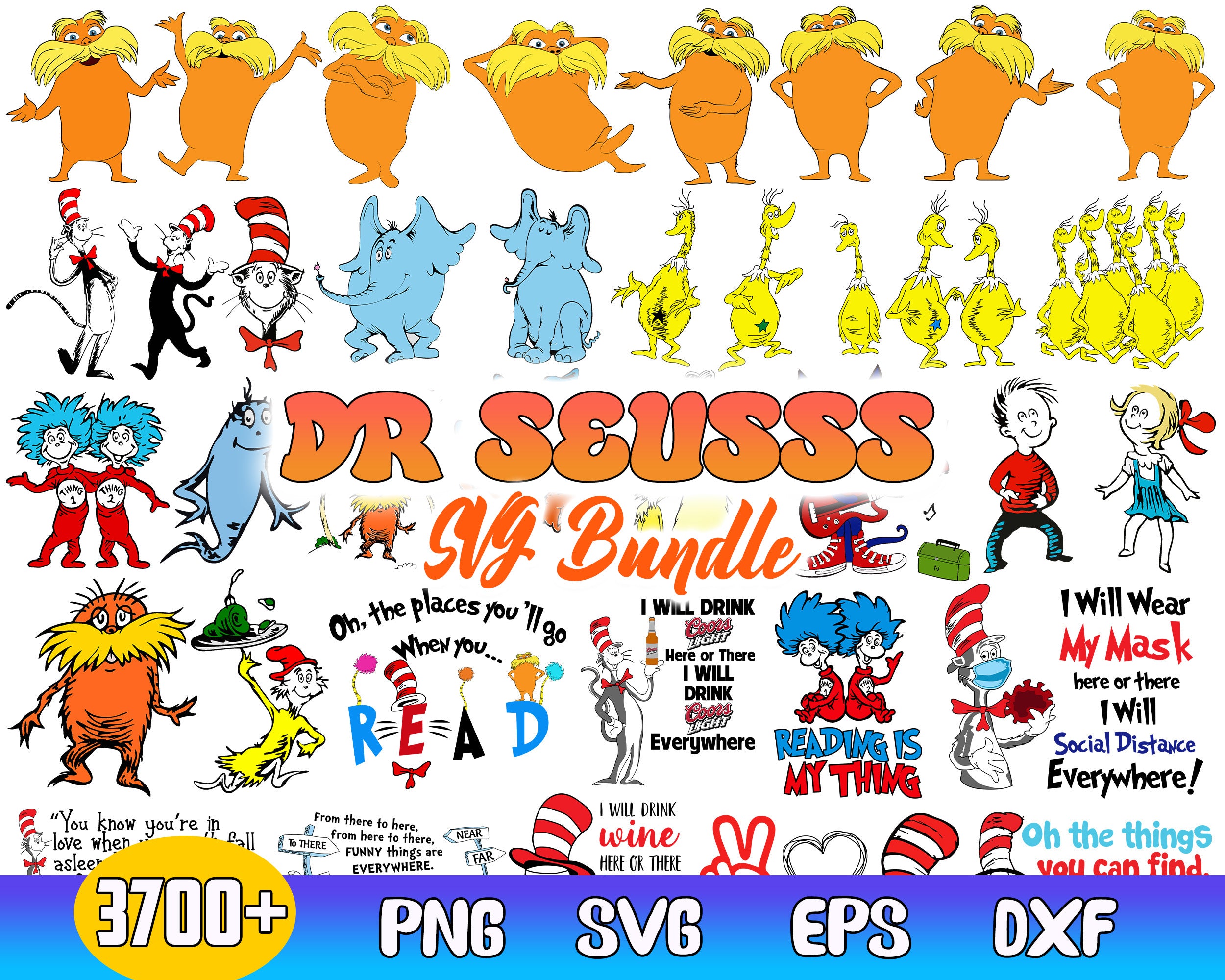 3750+ Dr Seuss Svg Bundle, Cat In The Hat SVG, Dr Seuss Hat SVG,Green Eggs And Ham Svg, Dr Seuss for Teachers Svg, Lorax Svg,Thing 1 and 2 Svg