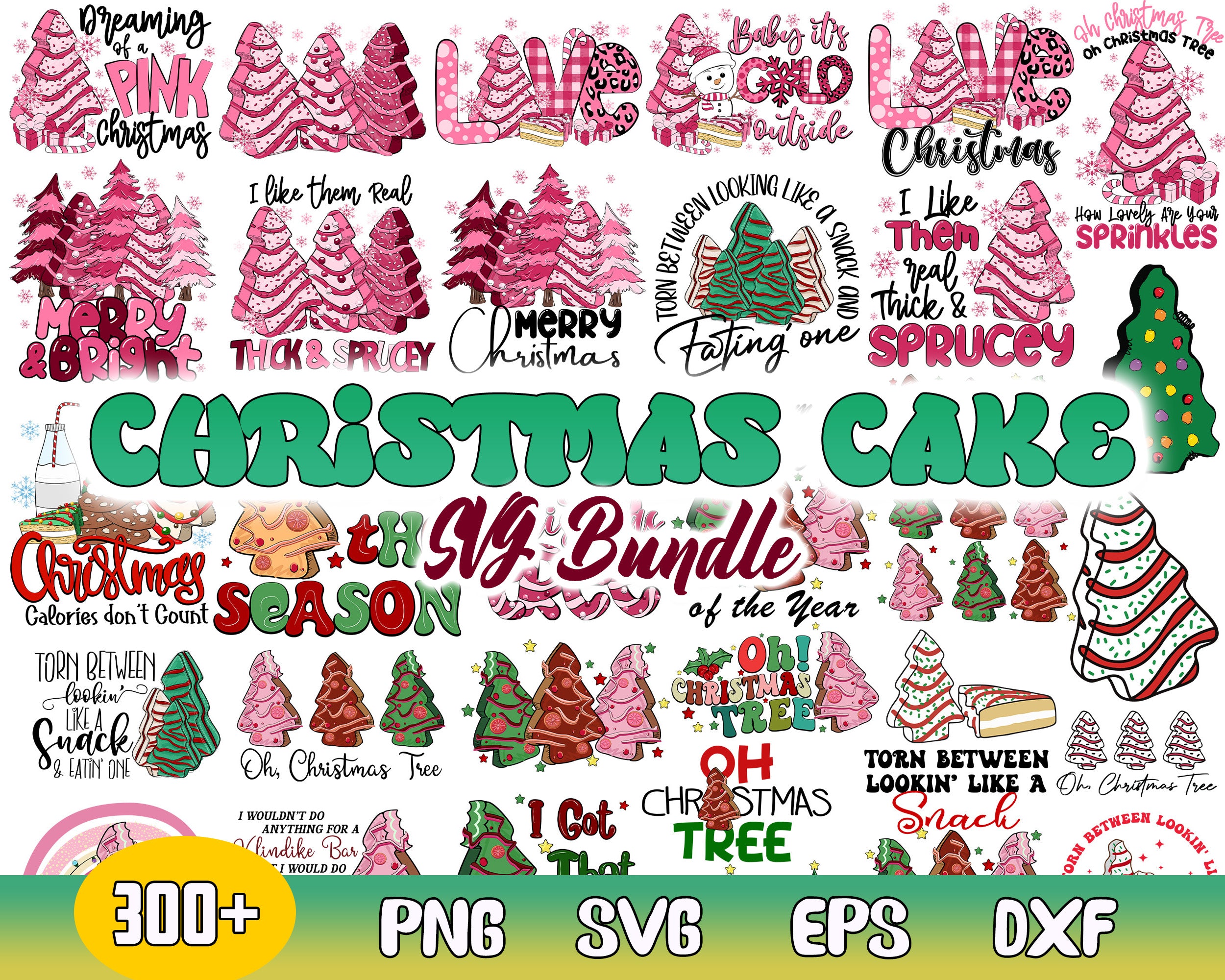 300+ Christmas Tree Cakes svg, Mega Christmas SVG bundle, Christmas Svg png eps dxf Designs bundle, Digital files
