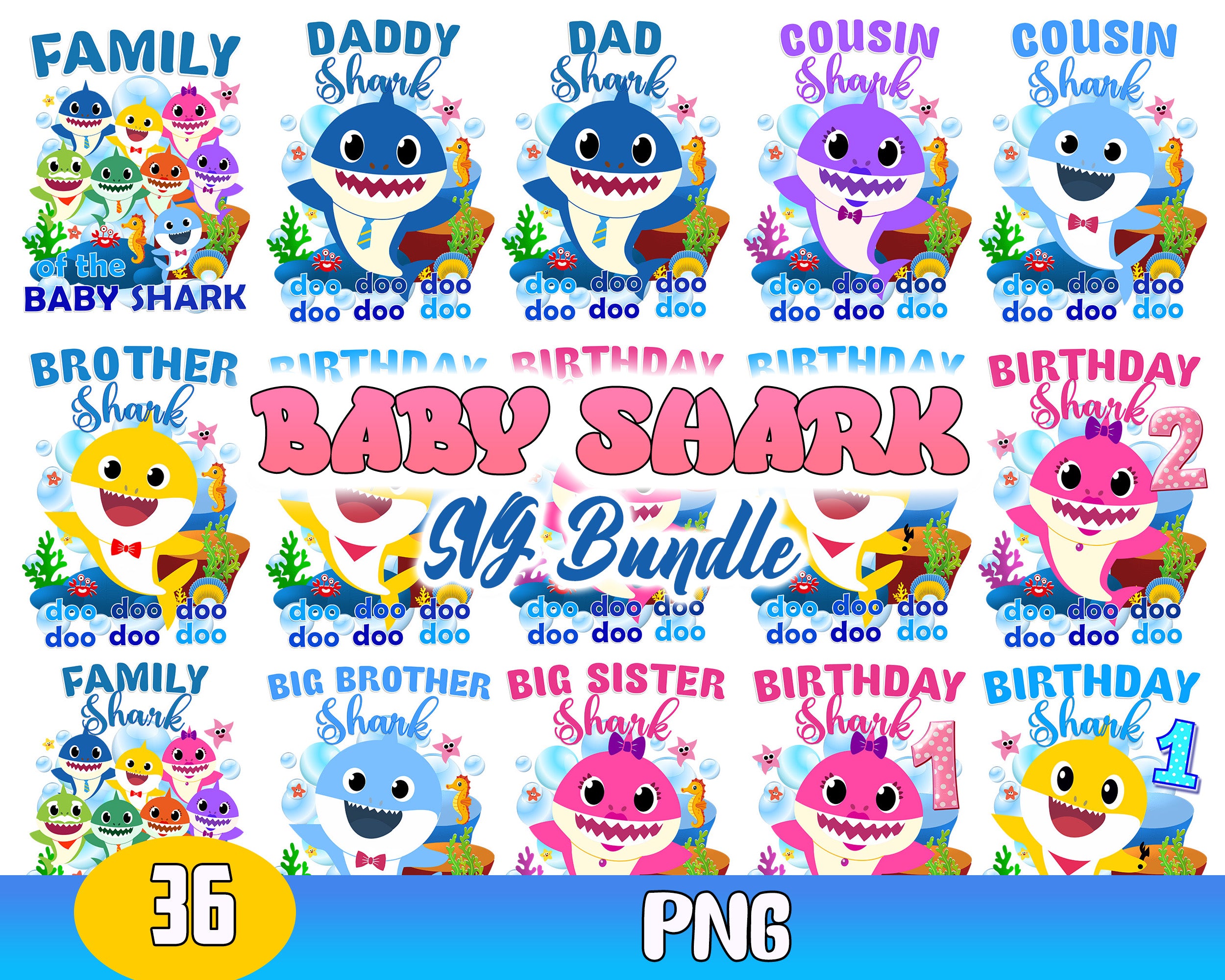 35+ Baby Shark PNG  Mega Bundle, Bundle Baby shark family designs, Digital files