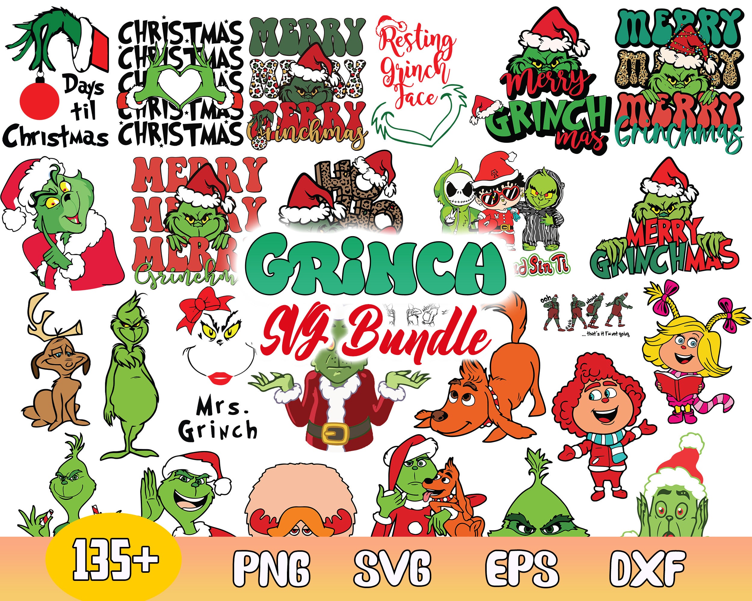 135+ Grinch Bundle SVG, Grinch SVG, Grinch Cutting Image, Christmas Grinch svg, png, eps, dxf  CRM07112205