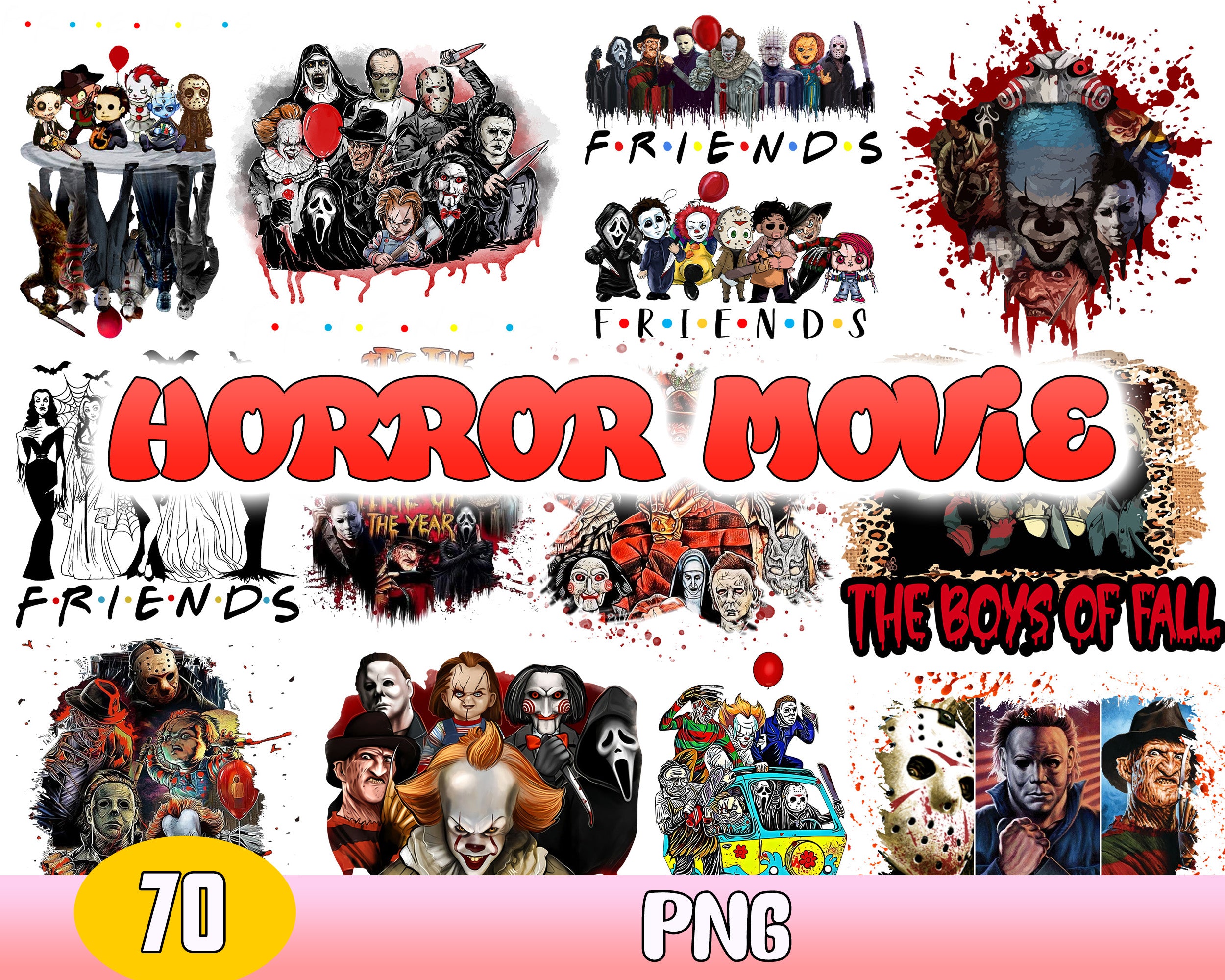 Ver 2.0 - 70+ Horror Movies Characters PNG Bundle, Horror designs for cricut, Bundle png, Digital download.