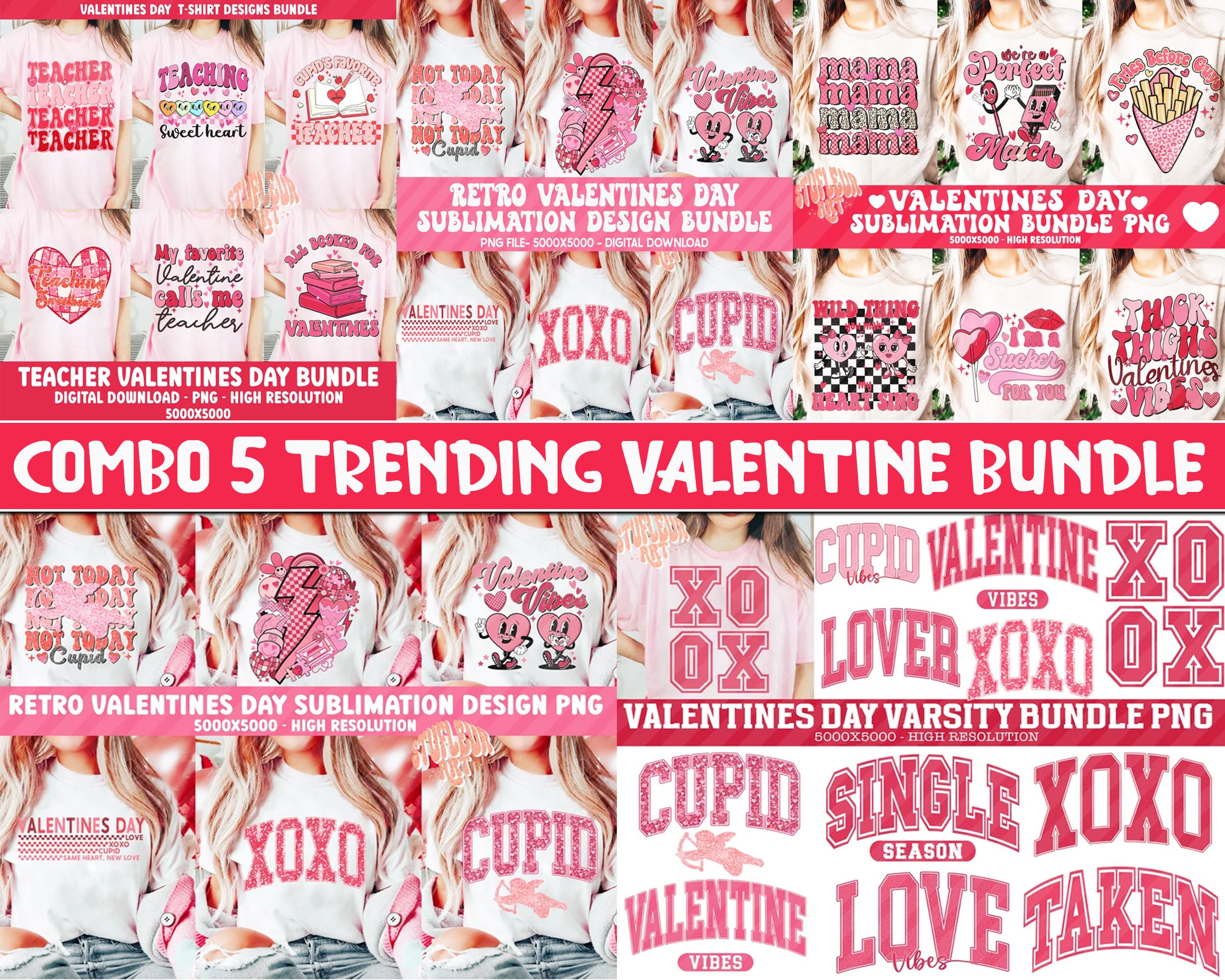 Mega Bundle Retro Valentine Png Bundle, Groovy Valentine png