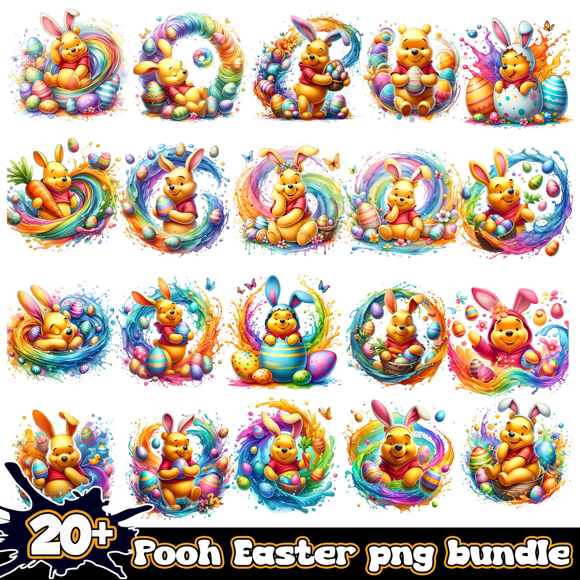 Easter Pooh Bunny PNG | Easter Egg PNG | Bunny Ears