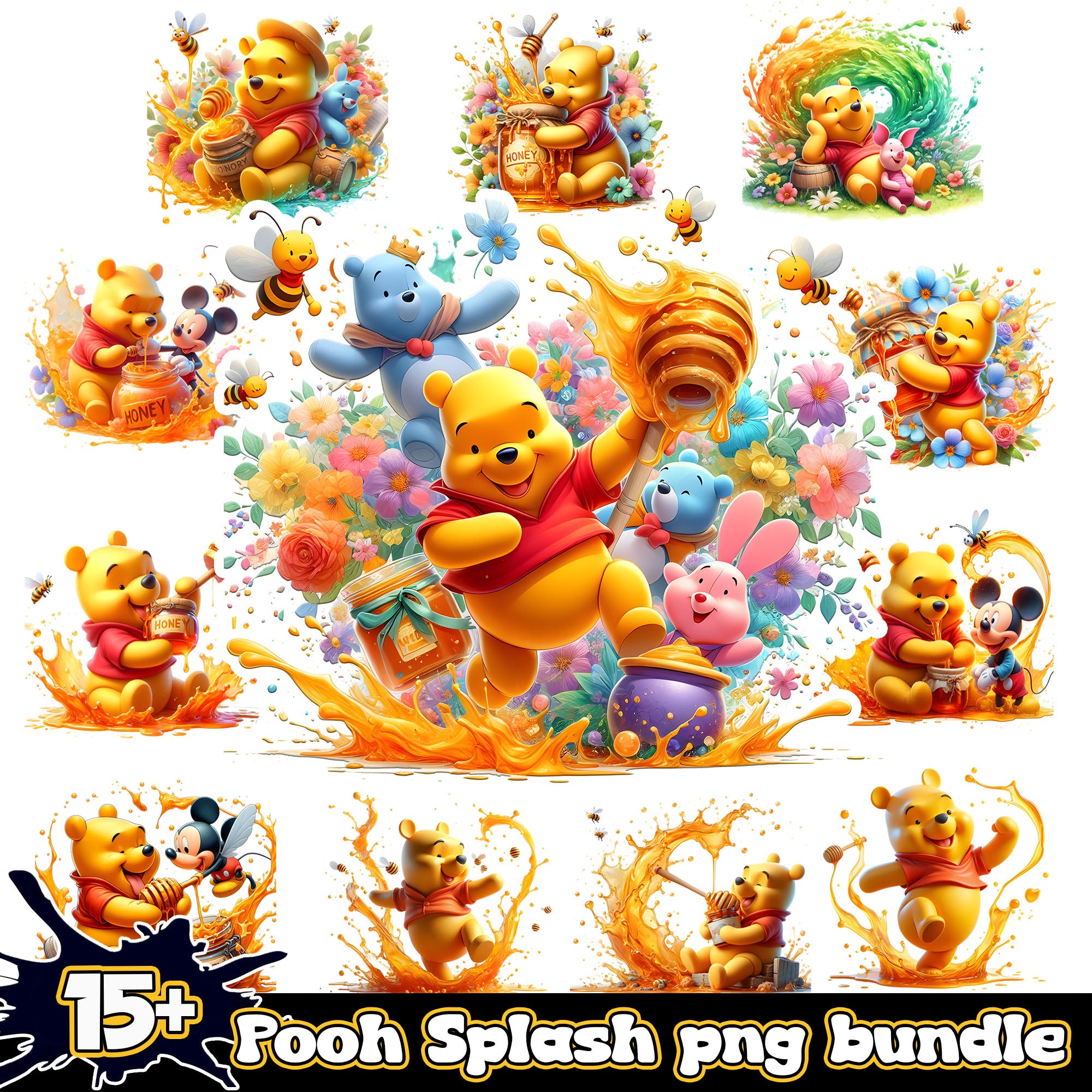 Pooh Splash and Watercolor png