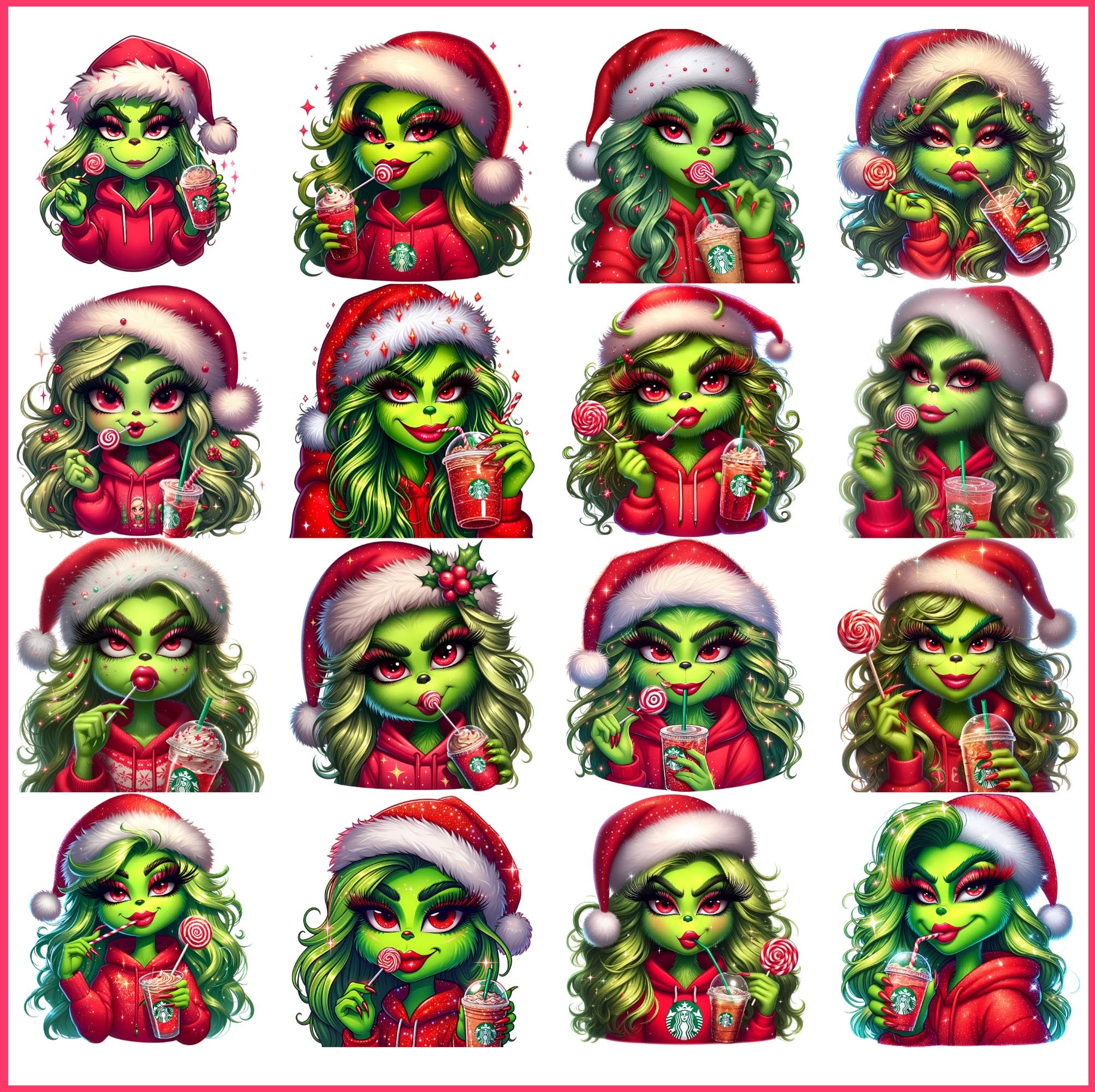 Red Boujee grinch girl christmas Png Bundle