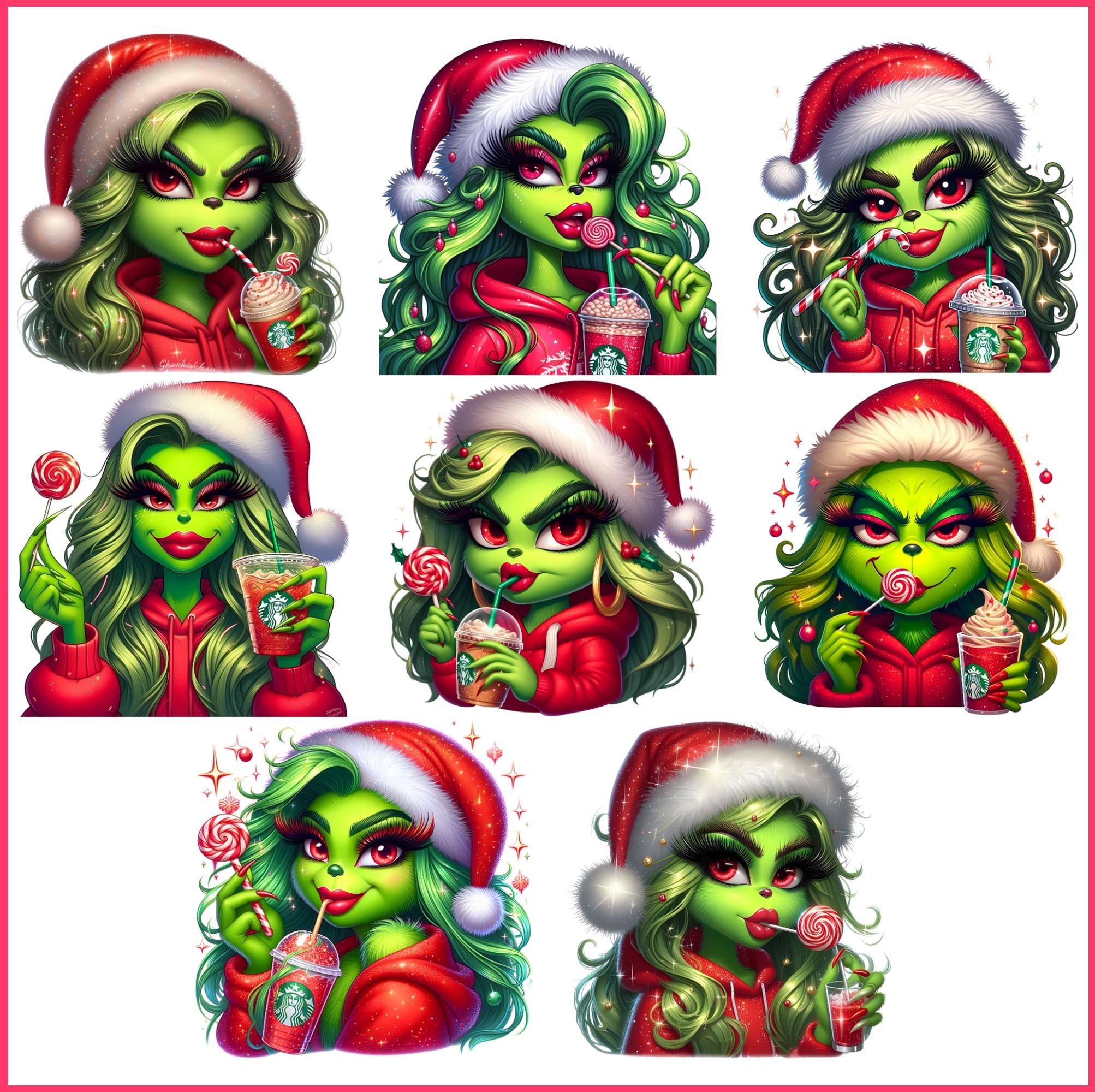 Red Boujee grinch girl christmas Png Bundle