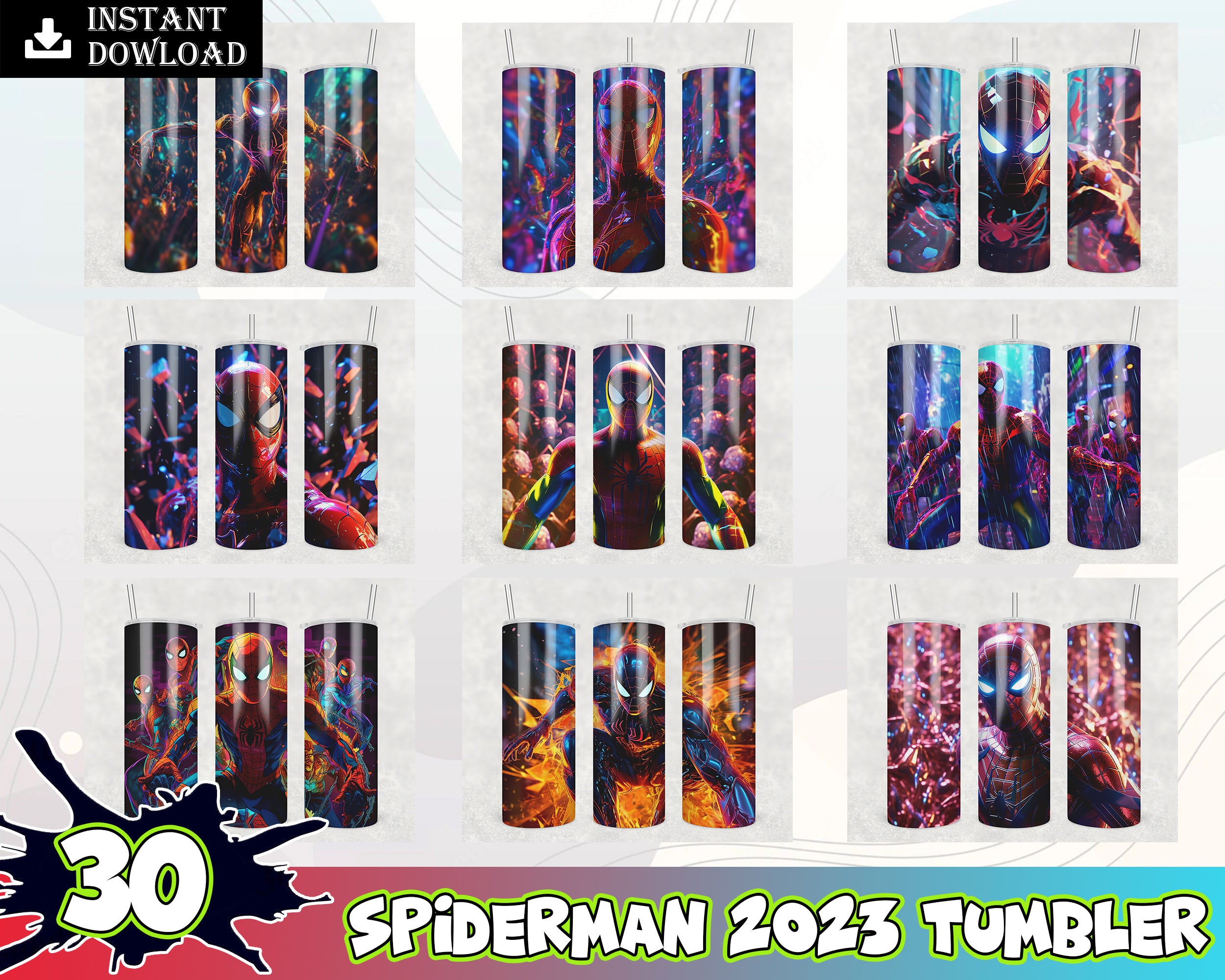 30 Spiderman 2023 Tumbler PNG Bundle - Digital Download