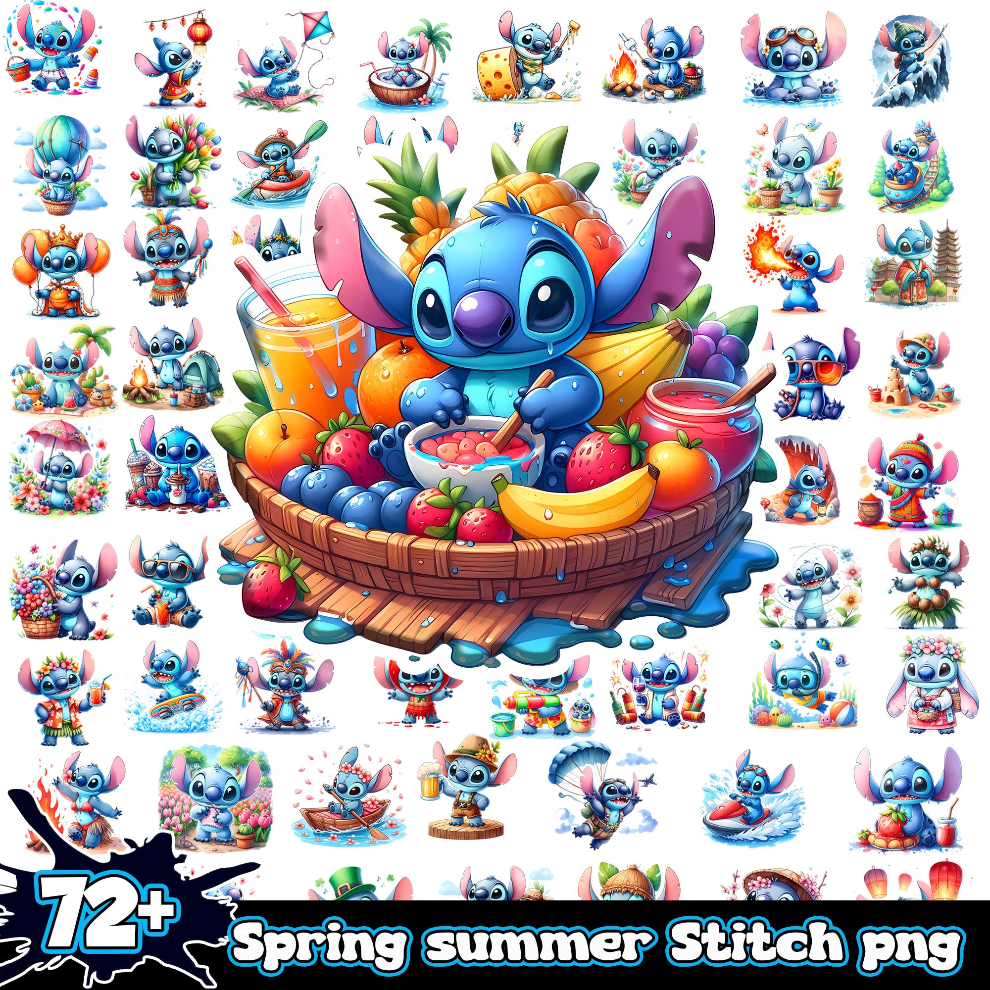 Spring summer Stitch Watercolor png bundle