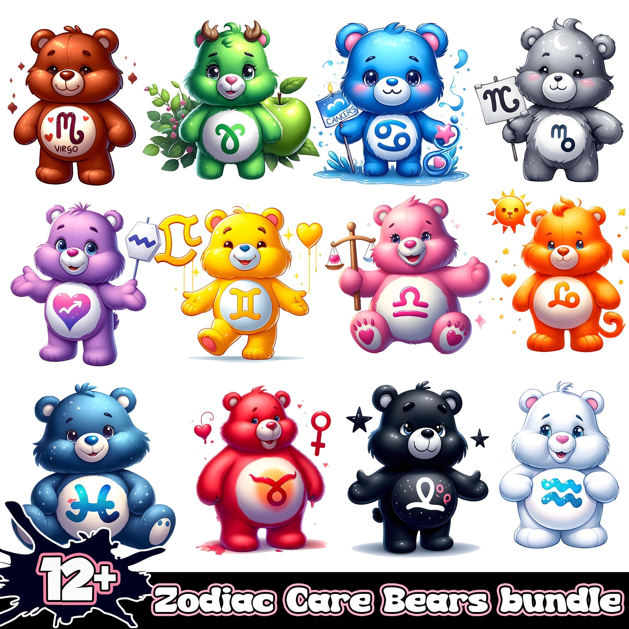 Zodiac Care Bears Bundle 12+ PNG 