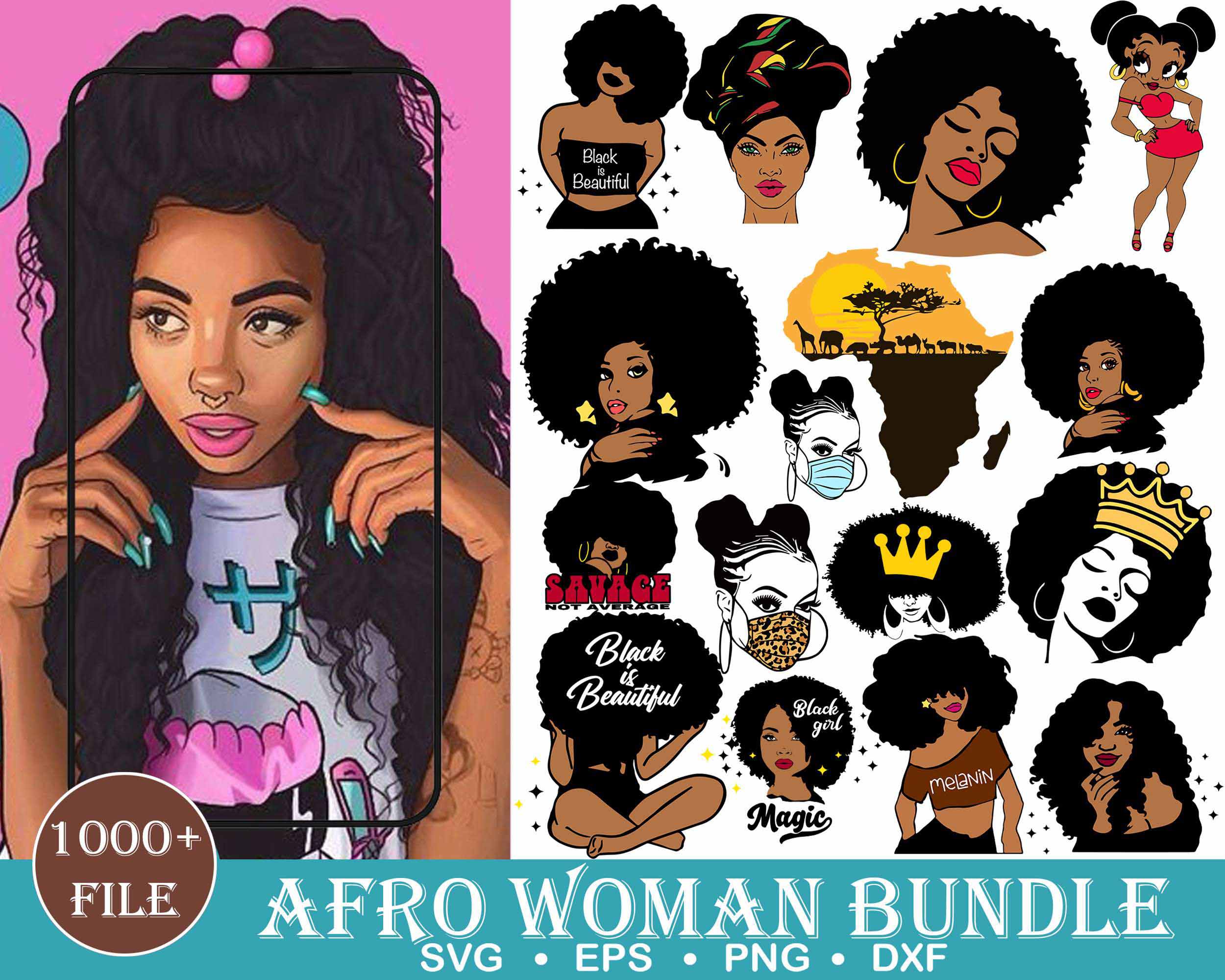 1000+Afro Woman SVG, Afro Girl Svg, For Cricut, For Silhouette, Cut Files, Dxf, Png