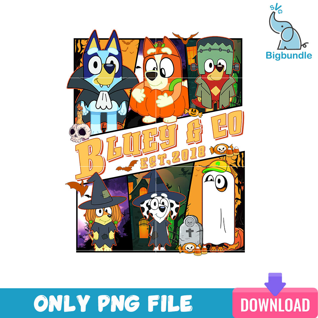 Bluey & Co Est.2018 Png, Bluey Family Halloween Png, SG08072301