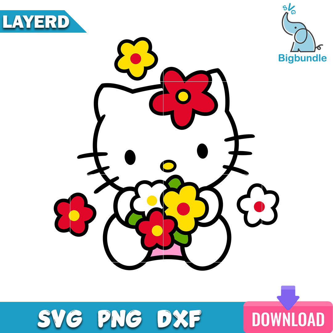 Flower Hello Kitty Svg, Hello Kitty Svg, Cartoon Svg, SG19062318