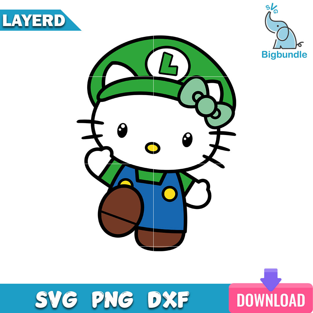 Luigi Hello Kitty Svg, Super Mario Svg, Hello Kitty Svg, SG19062328