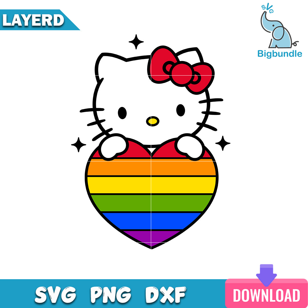 Pride Heart Hello Kitty Svg, Hello Kitty Svg, Cartoon Svg, SG19062342