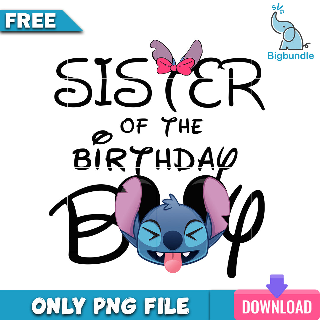 Sister of the birthday boy stitch png
