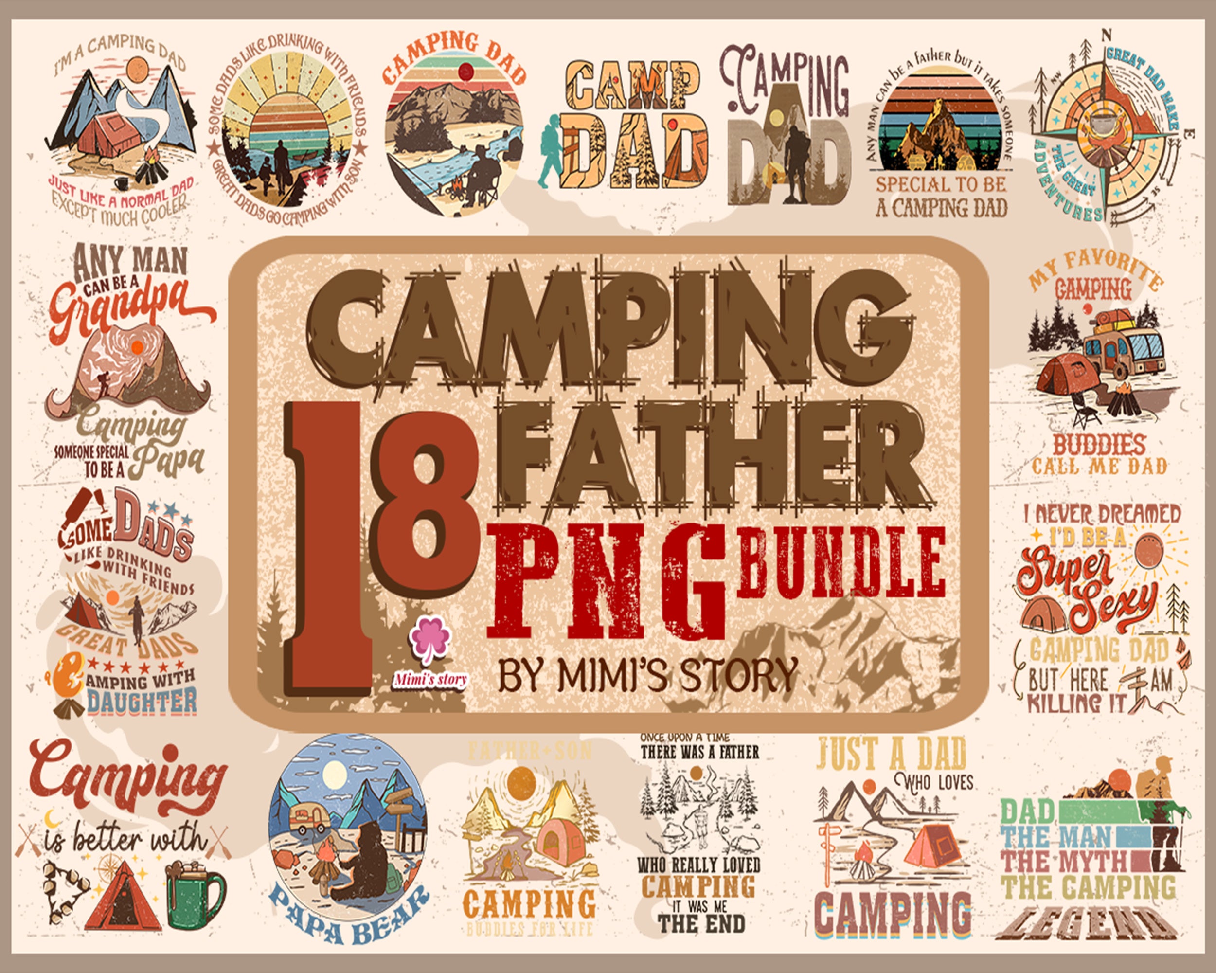 18 Camping Father PNG Bundle - Instant Download