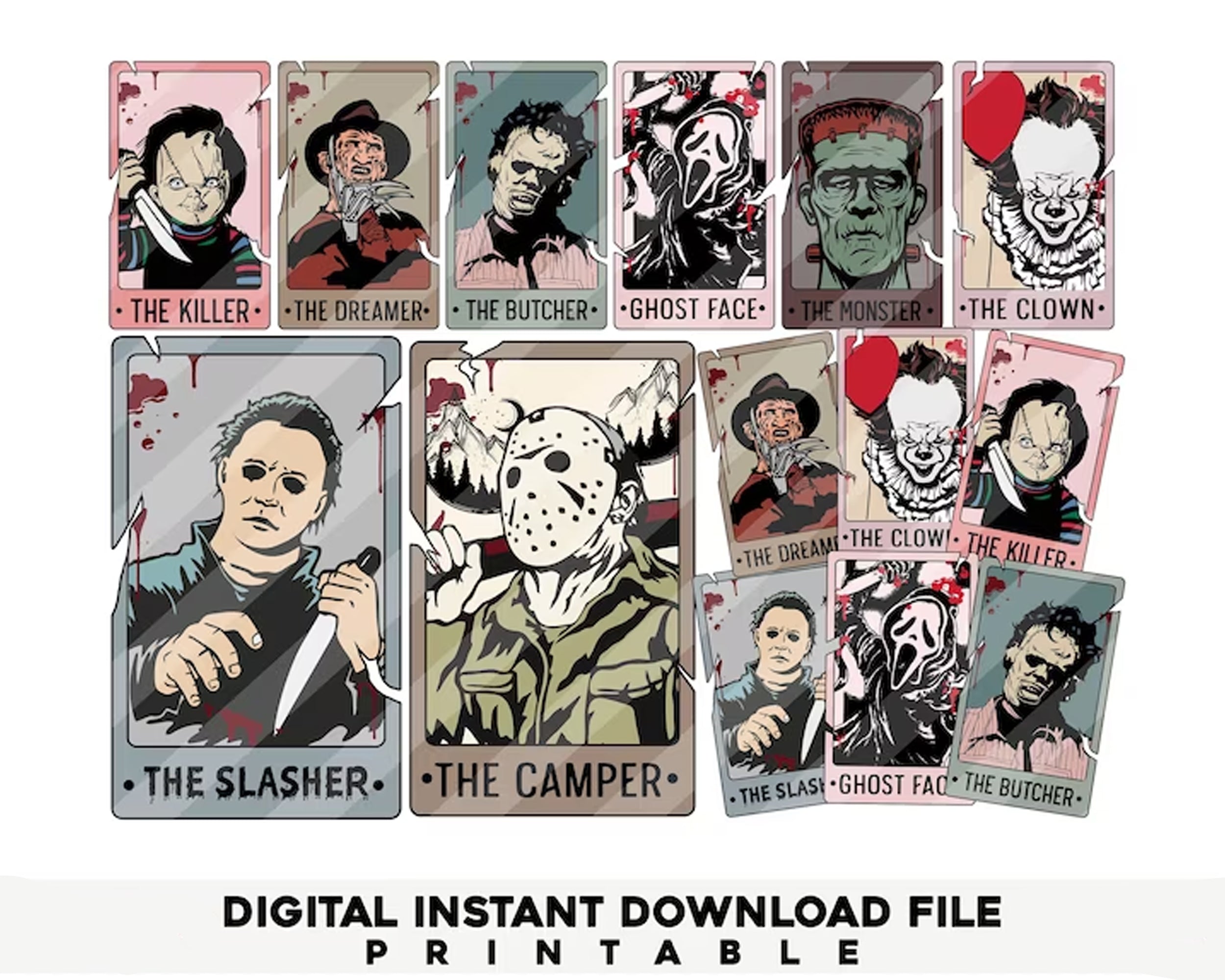 Bundle Horror Characters Tarot Card SVG, Halloween Tarot Card svg Bundle,Instant download