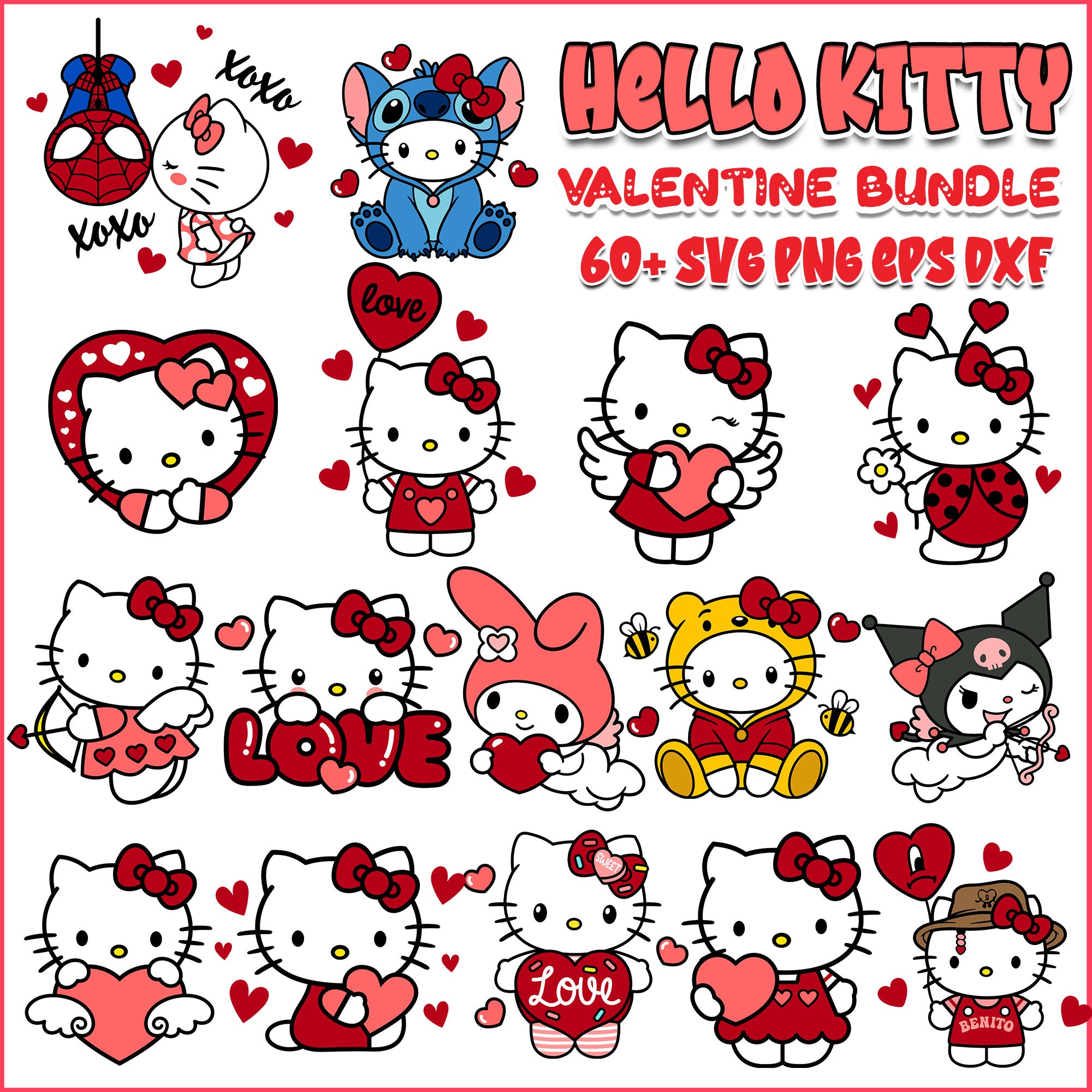 Hello kitty valentine bundle svg trending 2024