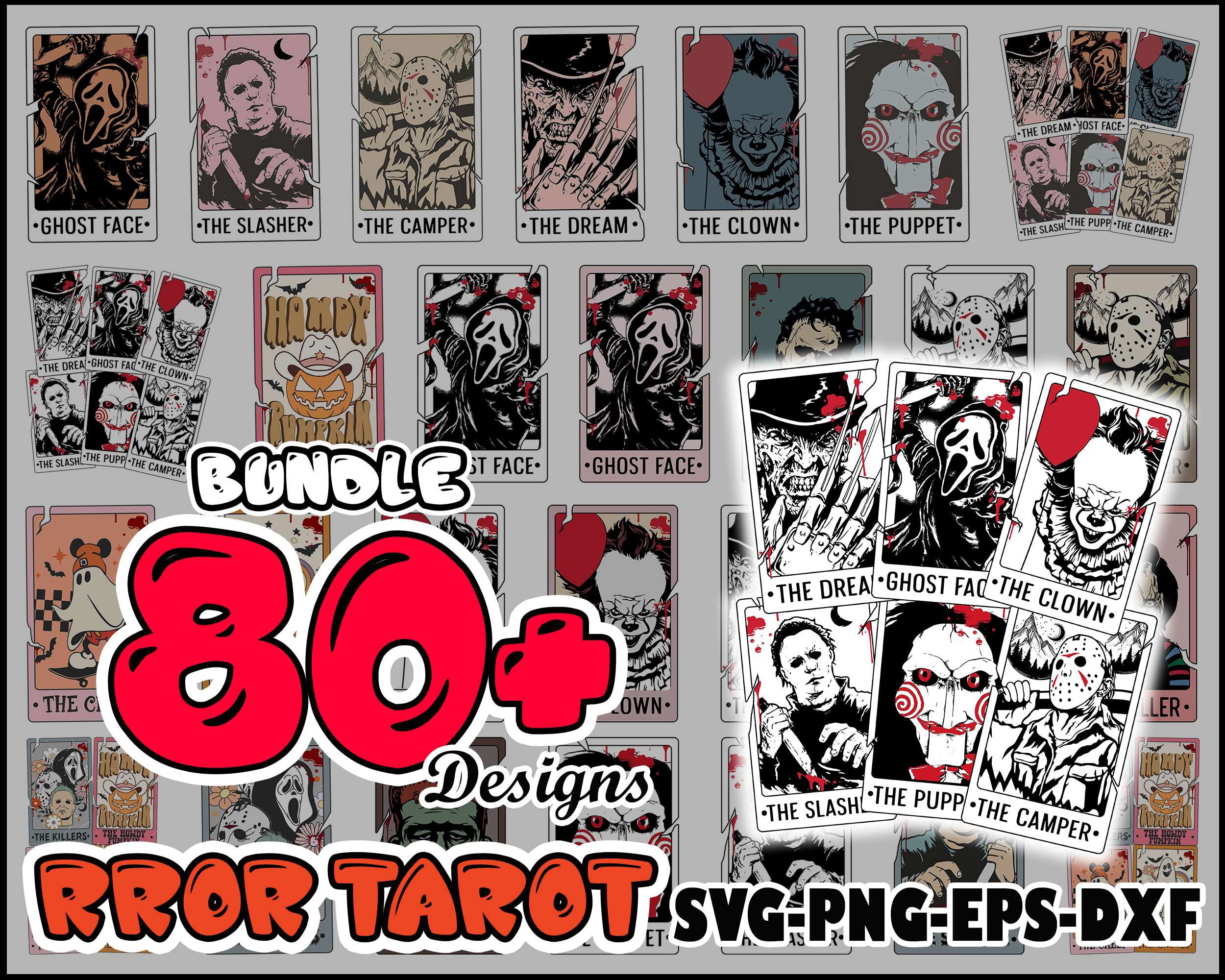Bundle Halloween Characters Tarot Card PNG - Instant download