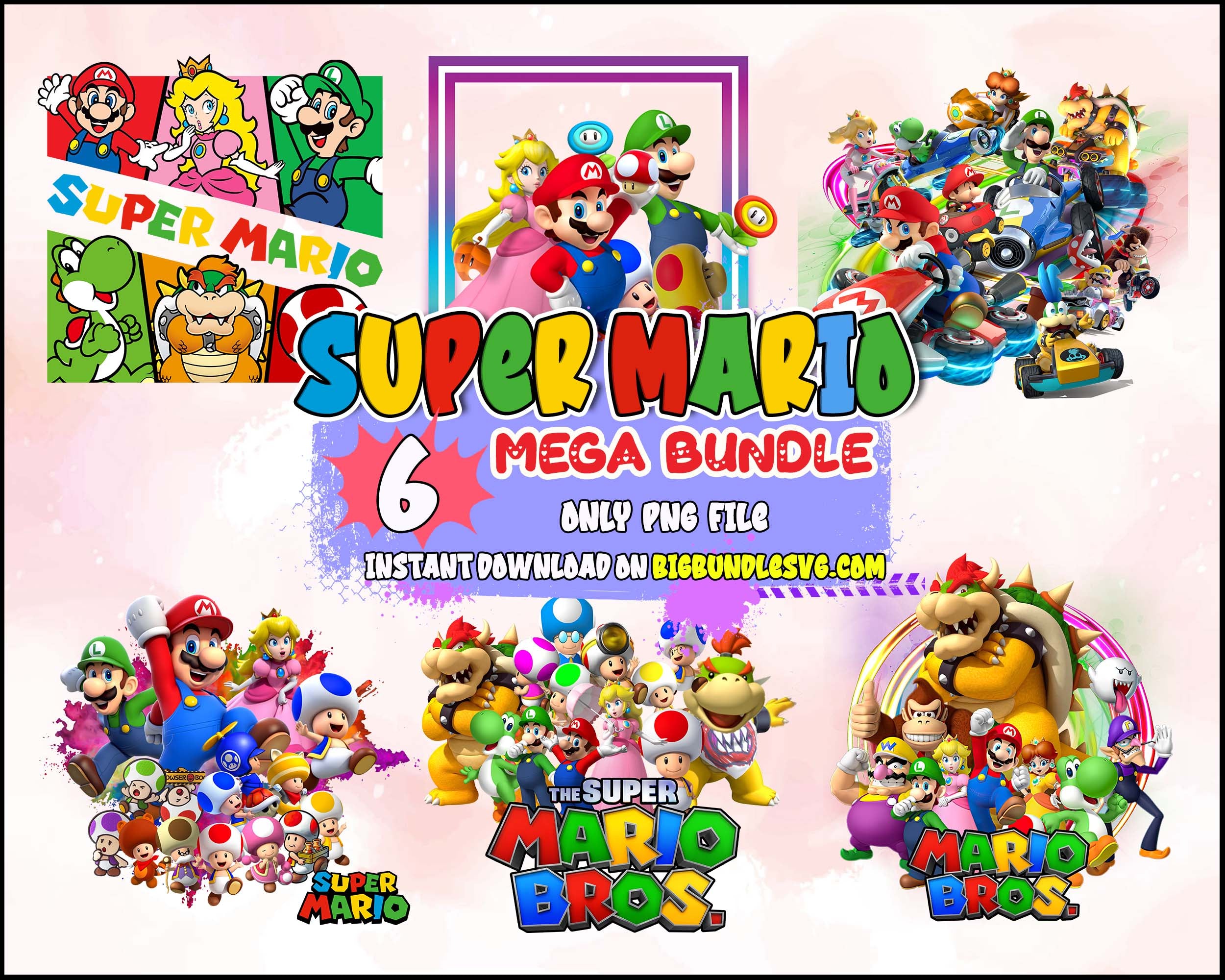 6 Mario PNG Bundles, Super Mario Clipart, Printable Mario, Digital Mario, Transparent Images, Digital Download