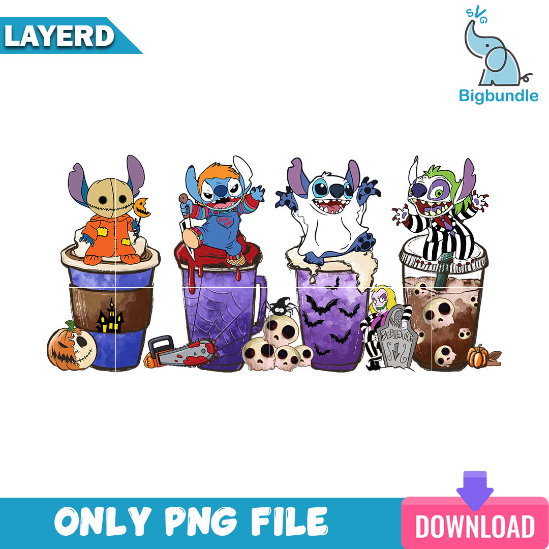 Stitch Horror Coffee Halloween Png, Halloween Png, SG26072382
