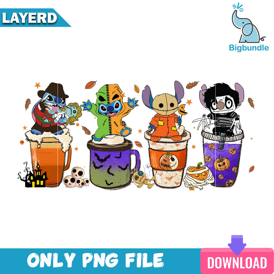 Stitch Horror Coffee Halloween Png, Halloween Png, SG26072302
