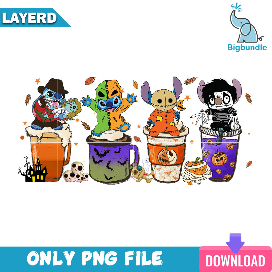 Stitch Horror Coffee Halloween Png, Halloween Png, SG26072384