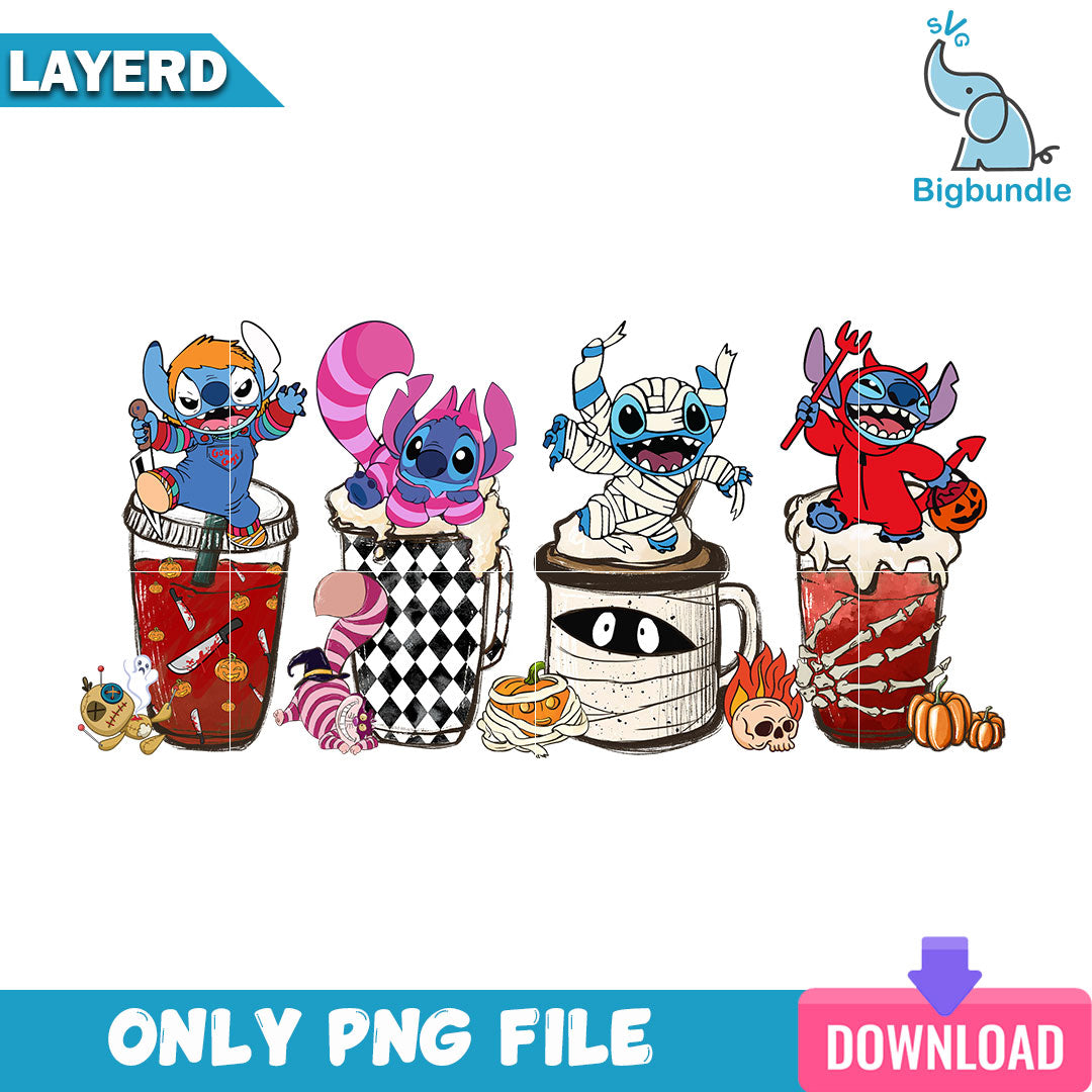 Stitch Horror Coffee Halloween Png, Halloween Png, SG26072304