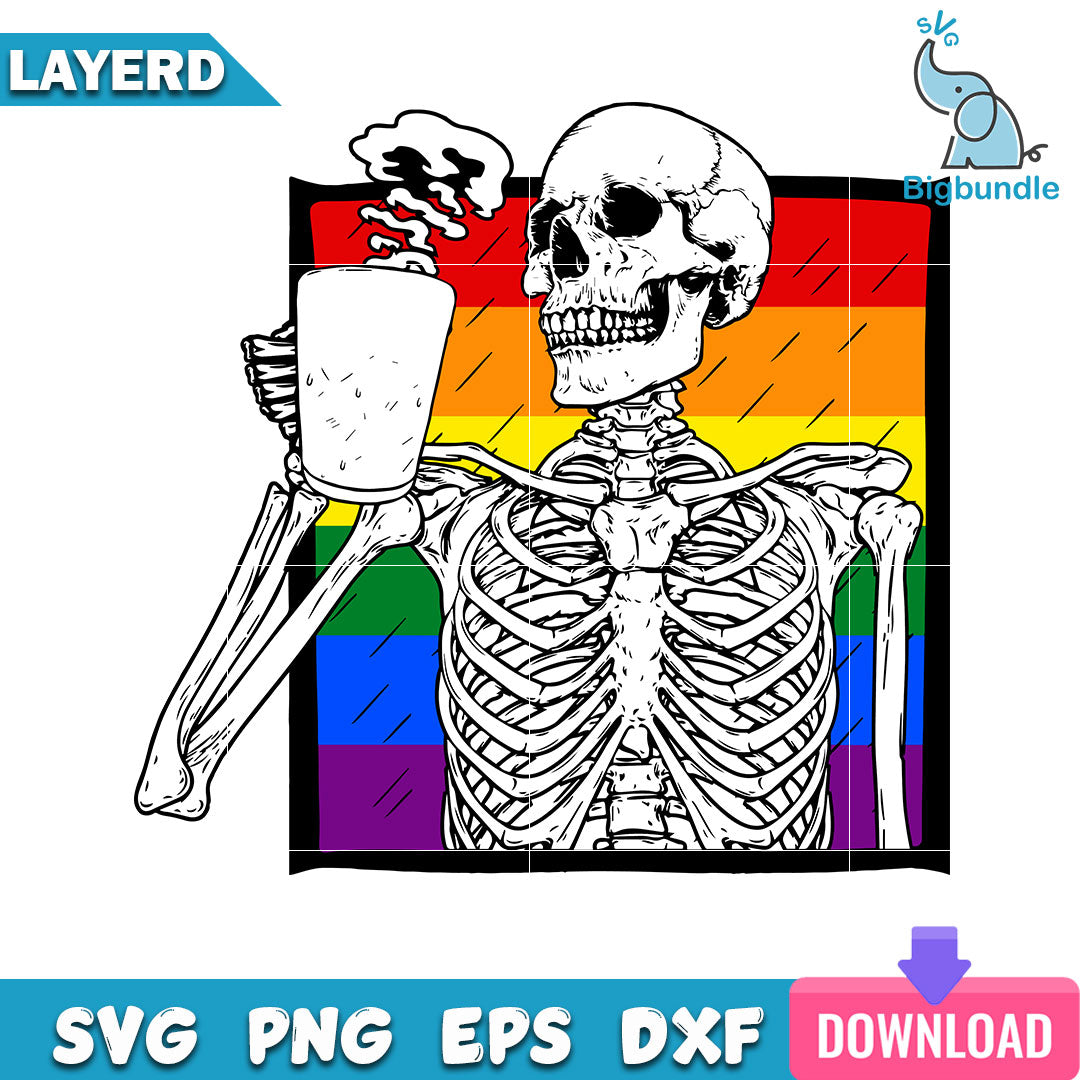 Coffee Drinking Skeleton Skull Gay Pride Awareness Svg, Halloween Svg, SG13072361
