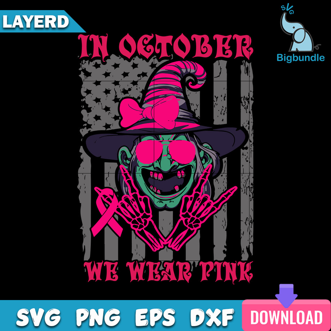 Witch In October We Wear Pink  Svg, Halloween Svg, SG14072344