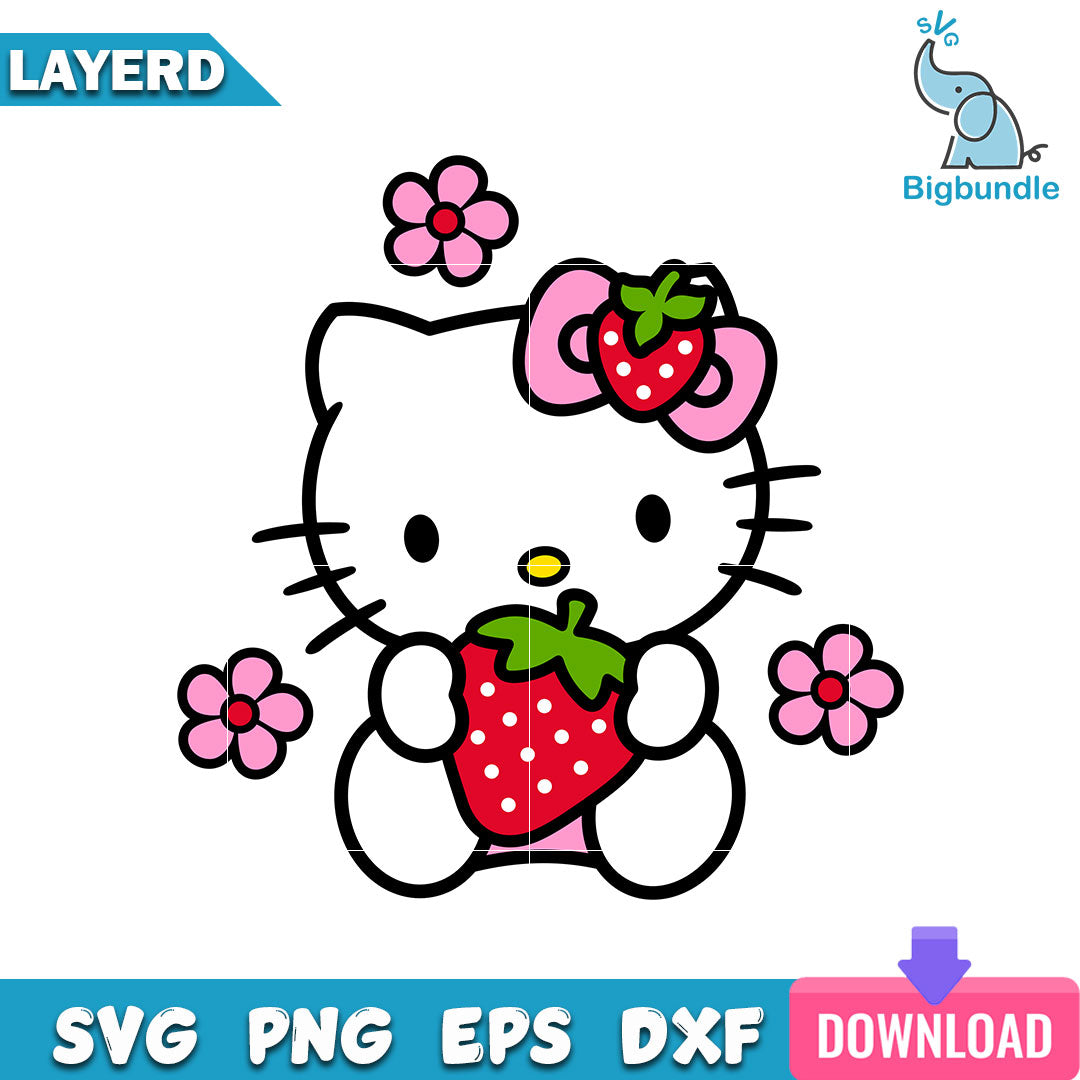 Strawberry Hello Kitty Svg, Hello Kitty Svg, Cartoon Svg, SG19062373