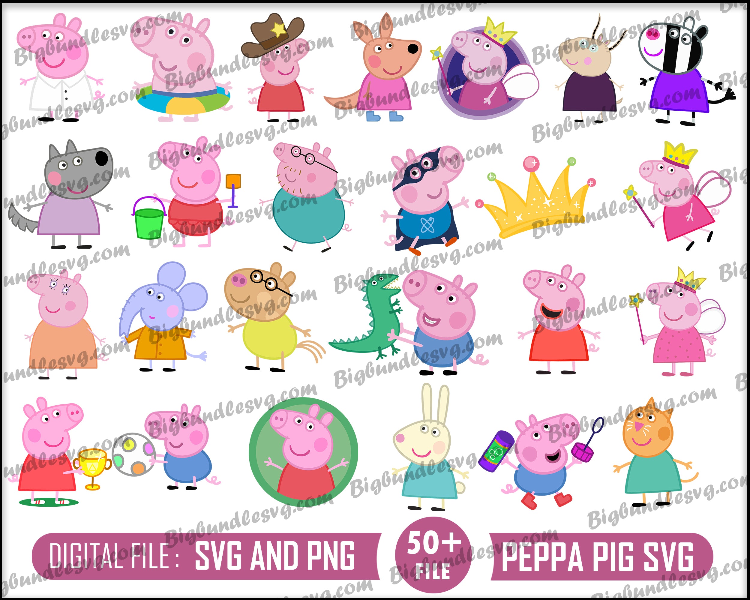 50+ Peppa Pig SVG PNG bundle - Digital download