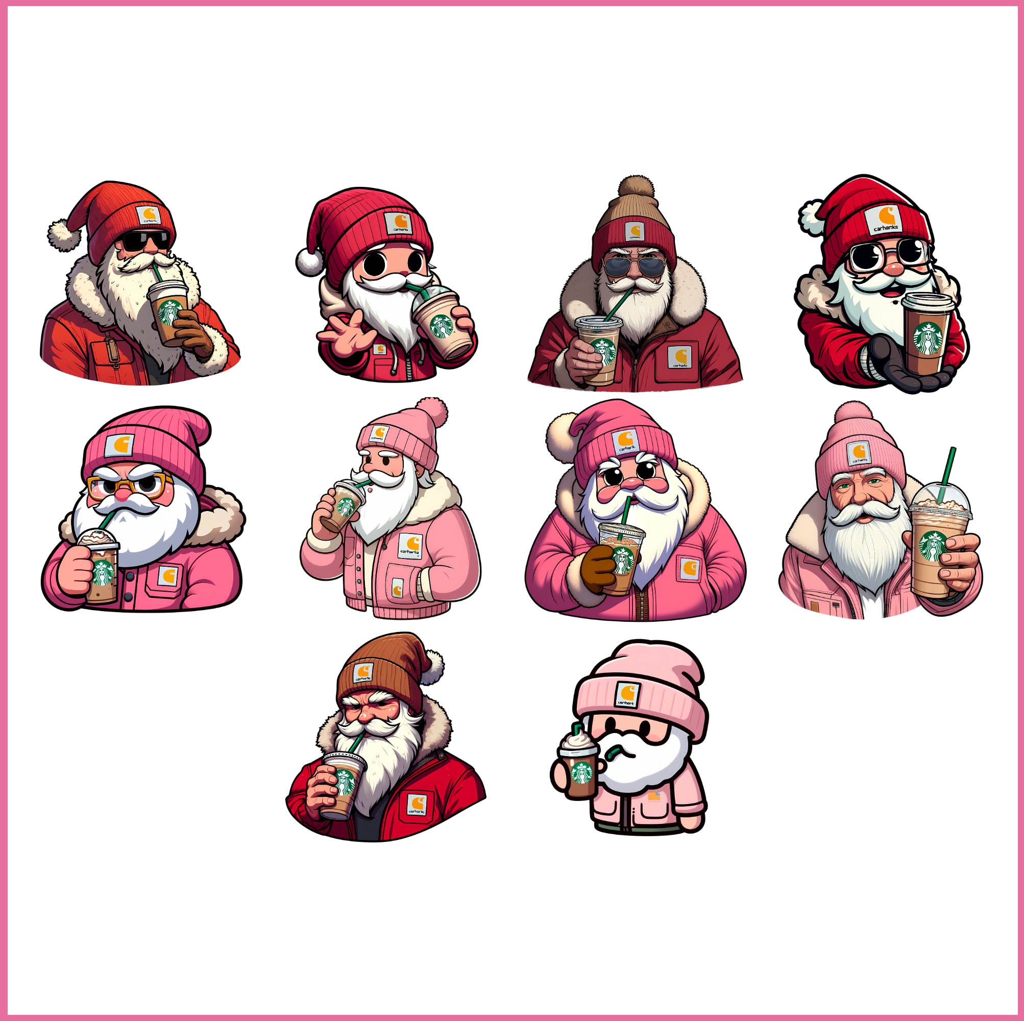 cute pink Santa png bundle, Pink Santa png, Pink Christmas png
