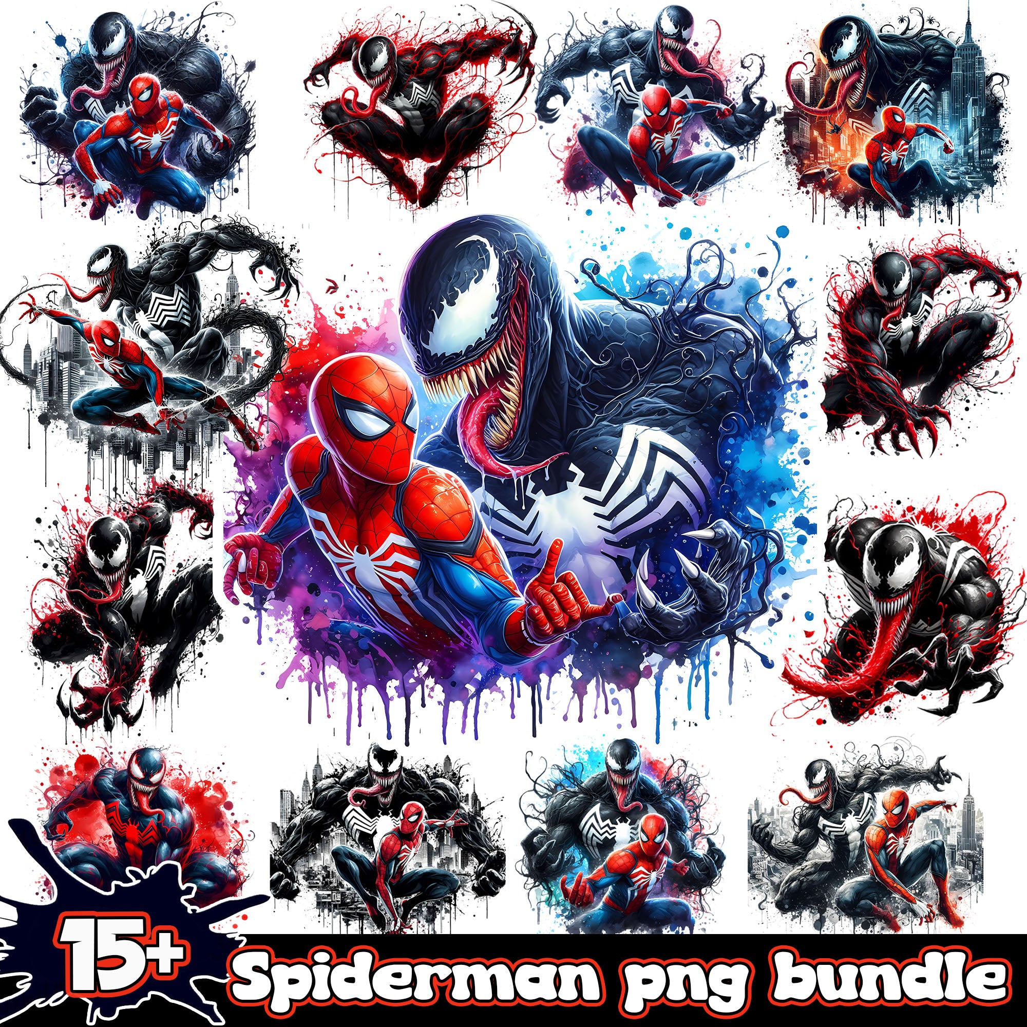 Spiderman  Splash and Watercolor png bundle